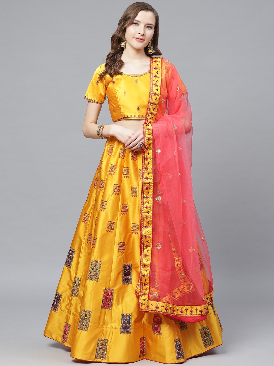 Mitera Mustard Embroidered Satin Semi-Stitched Lehenga & Unstitched Blouse with Dupatta
Mitera Mustard Embroidered Satin Semi-Stitched Lehenga & Unstitched Blouse with Dupatta