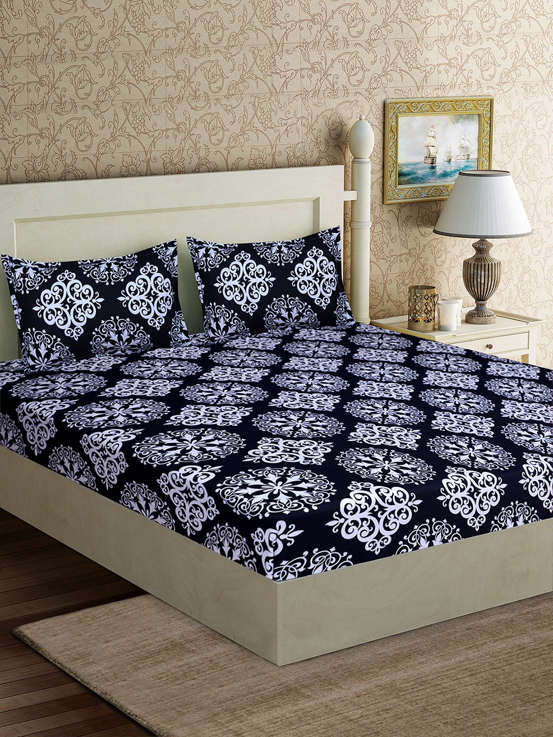 Good Homes by Home Candy Black & White Ethnic Motifs 152 TC Polyester 1 Queen Bedsheet with 2 Pillow Covers
Good Homes by Home Candy Black & White Ethnic Motifs 152 TC Polyester 1 Queen Bedsheet with 2 Pillow Covers