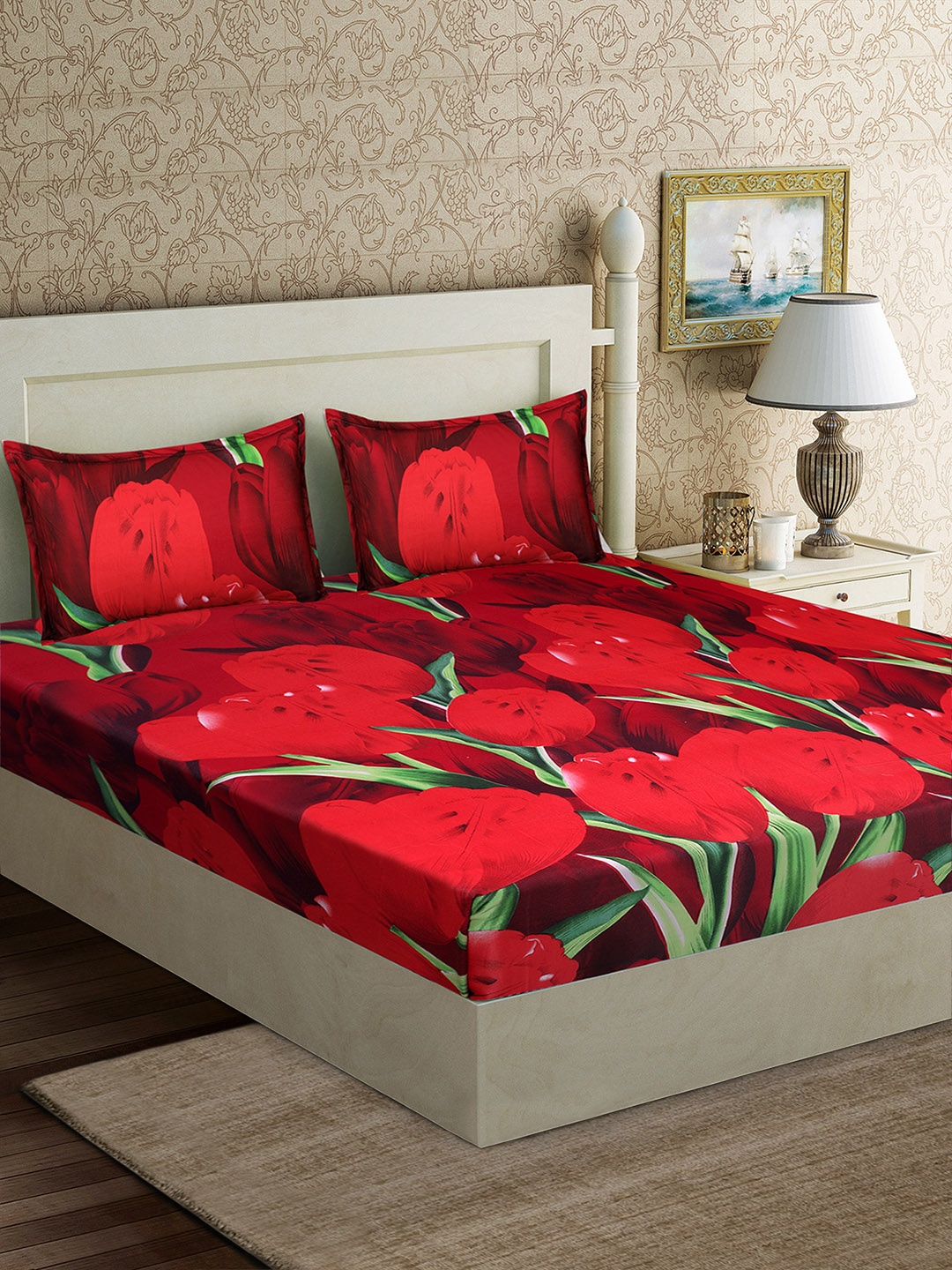Good Homes by Home Candy Red & Green Floral 152 TC Polyester 1 Queen Bedsheet with 2 Pillow Covers
Good Homes by Home Candy Red & Green Floral 152 TC Polyester 1 Queen Bedsheet with 2 Pillow Covers