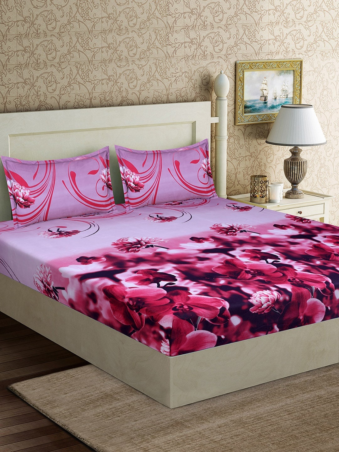 Good Homes by Home Candy Pink & Purple Floral 152 TC Polyester 1 Queen Bedsheet with 2 Pillow Covers
Good Homes by Home Candy Pink & Purple Floral 152 TC Polyester 1 Queen Bedsheet with 2 Pillow Covers