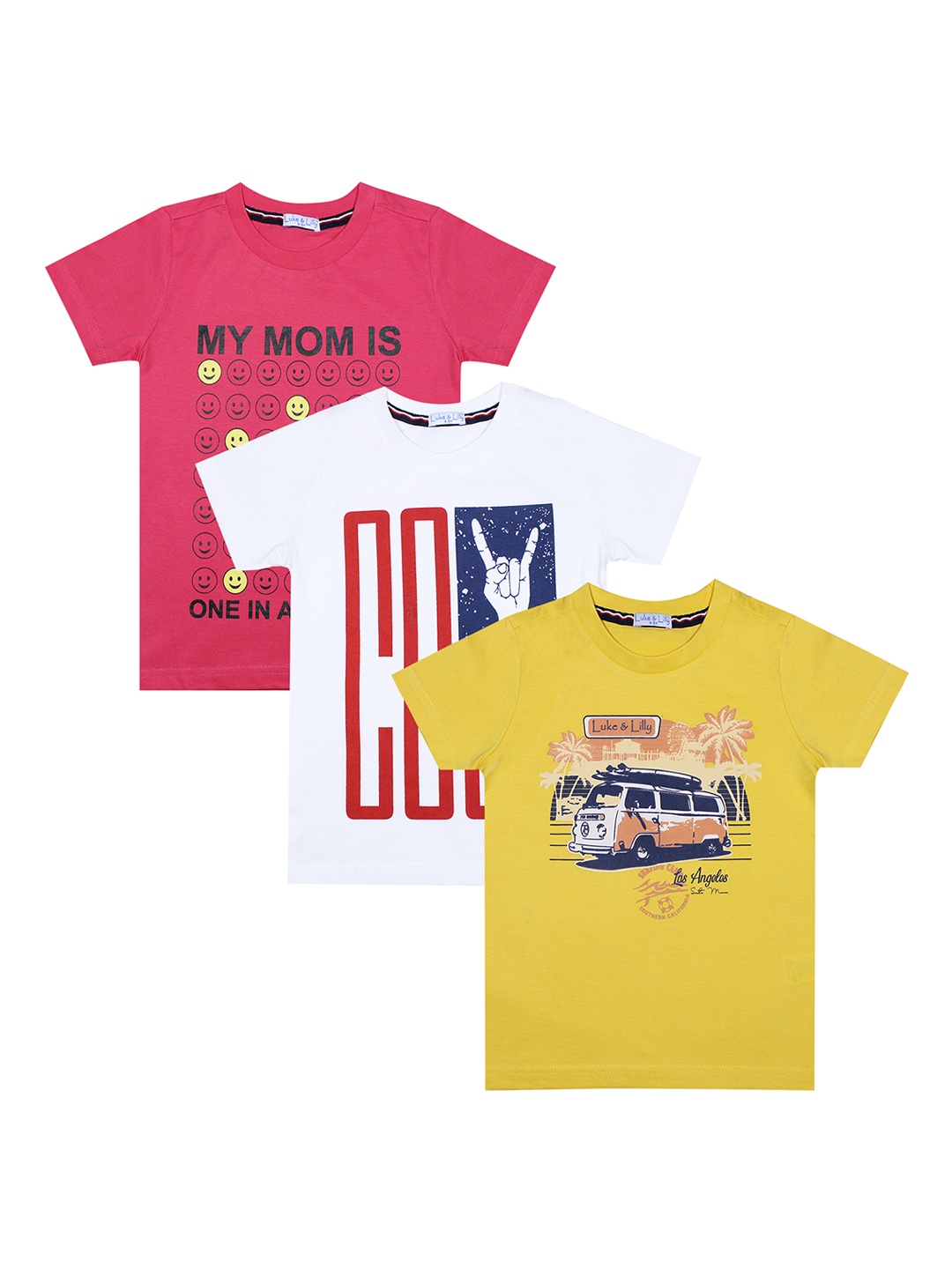 Luke Lilly Boys Pack of 3 Multicoloured Printed Round Neck Pure Cotton T-shirt, Multi
Luke Lilly Boys Pack of 3 Multicoloured Printed Round Neck Pure Cotton T-shirt, Multi