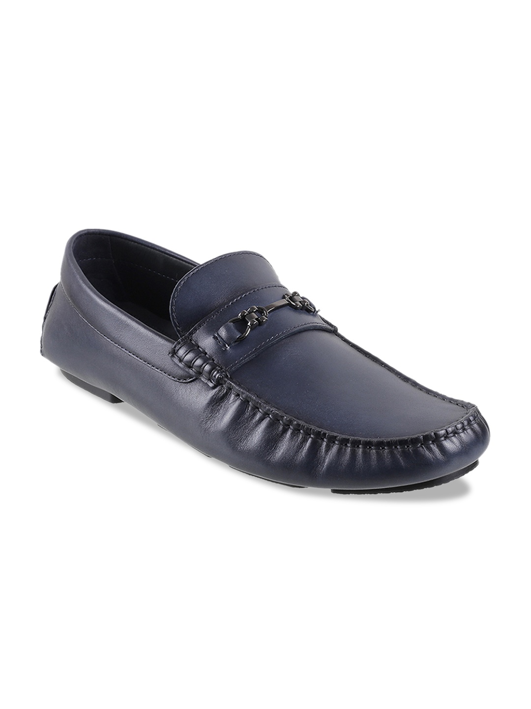Metro Men Blue Solid Leather Formal Driving Loafers