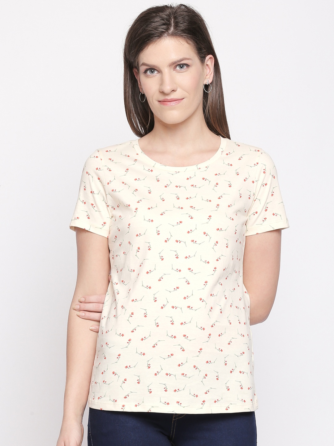 Honey by Pantaloons Women Cream- Coloured Floral Print Round Neck Pure Cotton T-shirt
Honey by Pantaloons Women Cream- Coloured Floral Print Round Neck Pure Cotton T-shirt