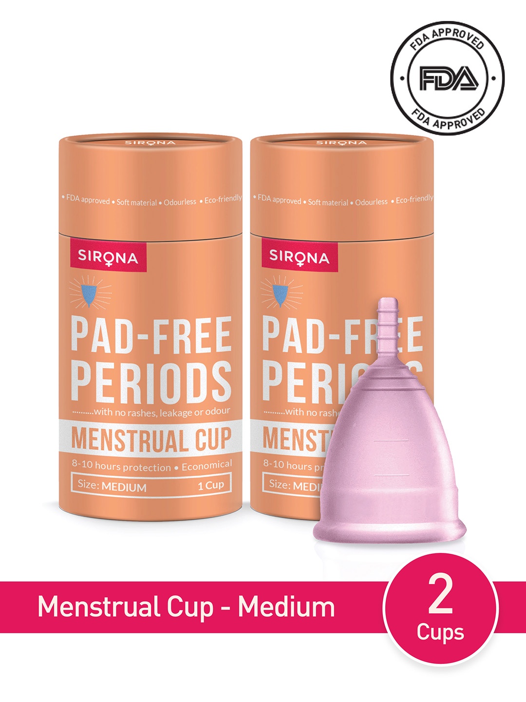 Sirona Pack of 2 Reusable Medium Menstrual Cup with FDA Compliant Medical Grade Silicon, Pink
Sirona Pack of 2 Reusable Medium Menstrual Cup with FDA Compliant Medical Grade Silicon, Pink
