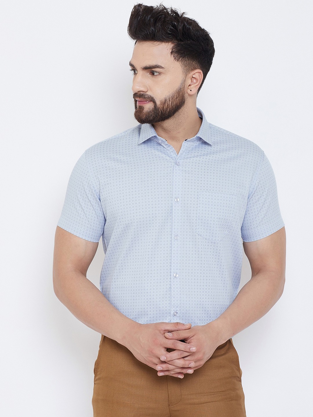 Canary London Men Blue Smart Regular Fit Printed Formal Shirt
