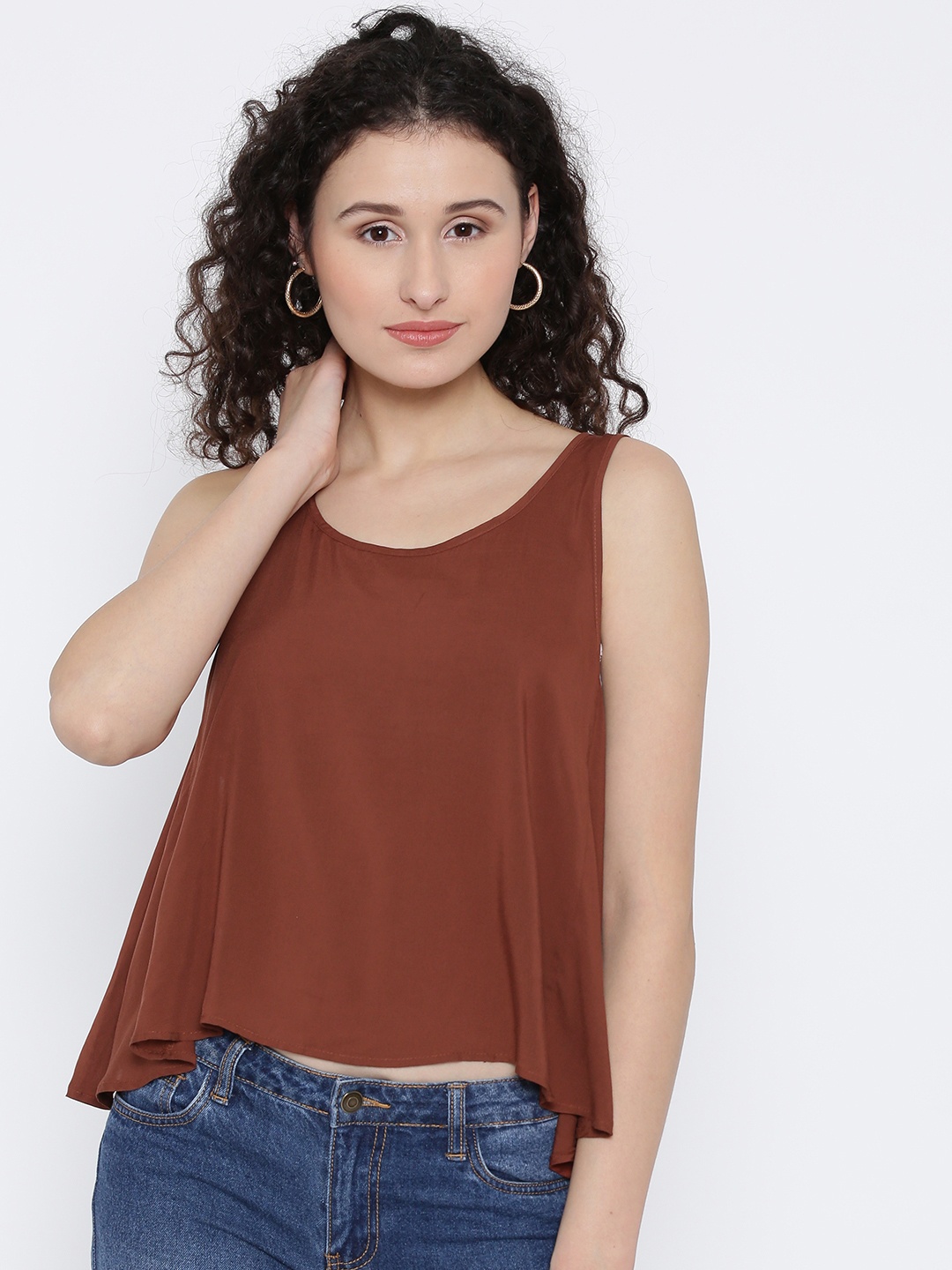 FOREVER 21 Women Rust Brown Solid Top