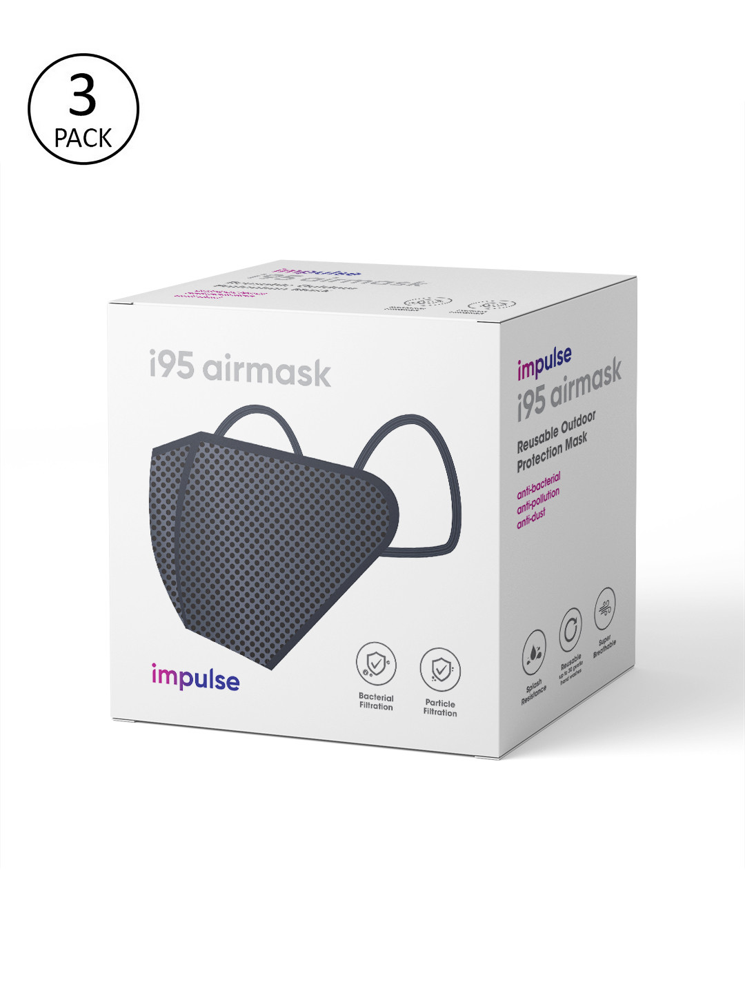 Impulse Adults Black Pack of 3 Reusable 4-Layer I95 Outdoor Masks
Impulse Adults Black Pack of 3 Reusable 4-Layer I95 Outdoor Masks