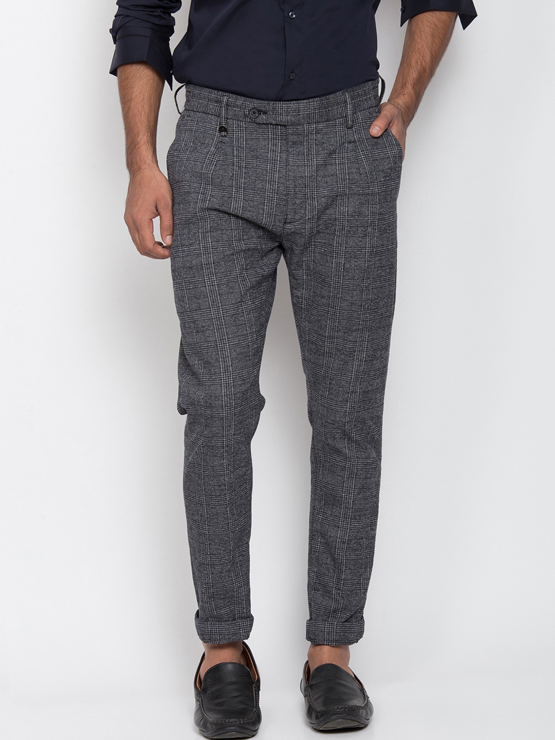 Antony Morato Men Black Regular Fit Checked Formal Trousers