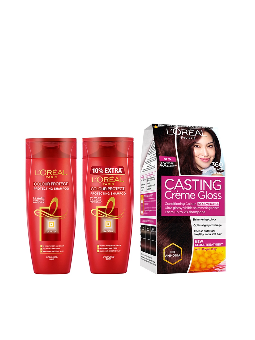 L'Oreal Paris Pack of 2 Colour Protect Shampoo & Casting Creme Gloss Hair Color - Black, Burgundy
L'Oreal Paris Pack of 2 Colour Protect Shampoo & Casting Creme Gloss Hair Color - Black, Burgundy