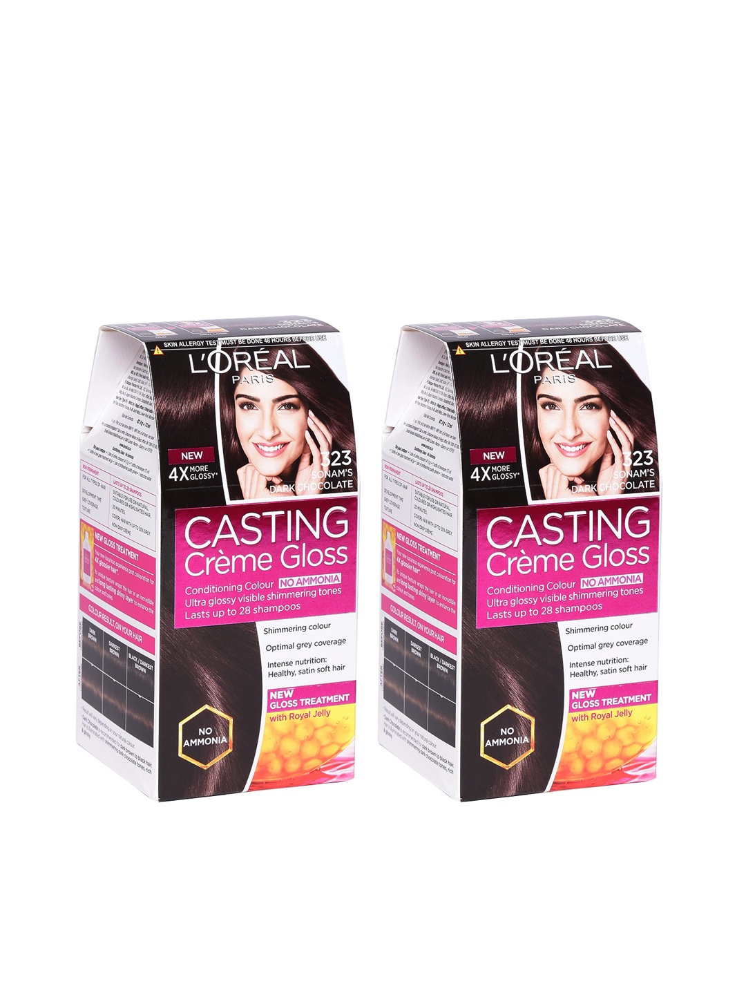 LOreal Paris Set of 2 Casting Creme Gloss Hair Colour - Sonam's Dark Chocolate 323, Brown
LOreal Paris Set of 2 Casting Creme Gloss Hair Colour - Sonam's Dark Chocolate 323, Brown