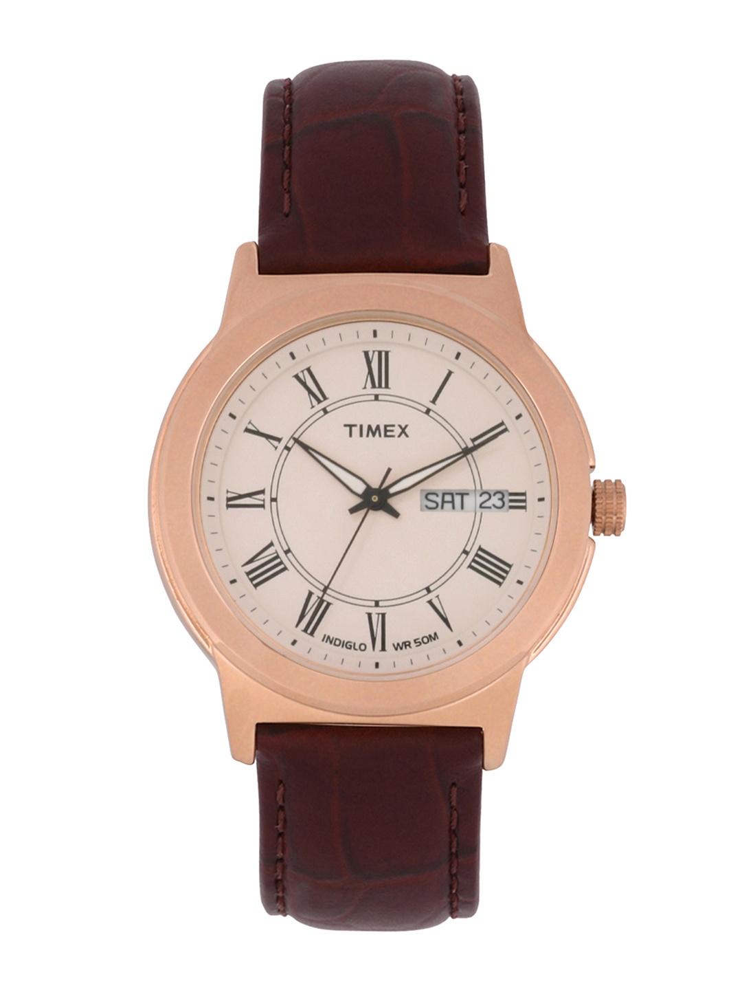 Timex Men Brown and Rose Gold Analogue Watch