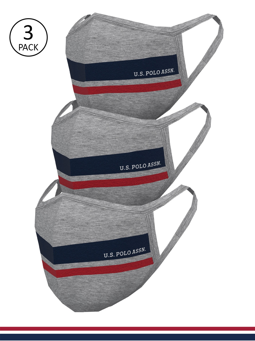 U.S. Polo Assn. Grey Melange Adults Pack of 3 Reusable 3-Layer Protective Outdoor Masks
U.S. Polo Assn. Grey Melange Adults Pack of 3 Reusable 3-Layer Protective Outdoor Masks