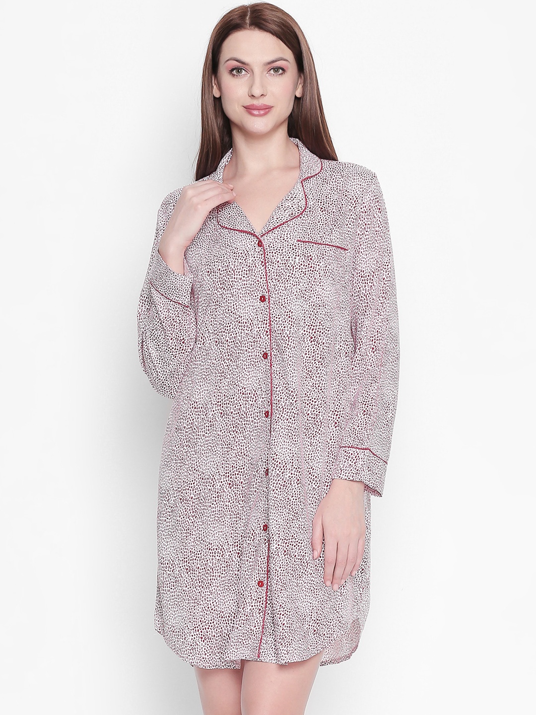 Dreamz by Pantaloons White & Pink Printed Nightdress