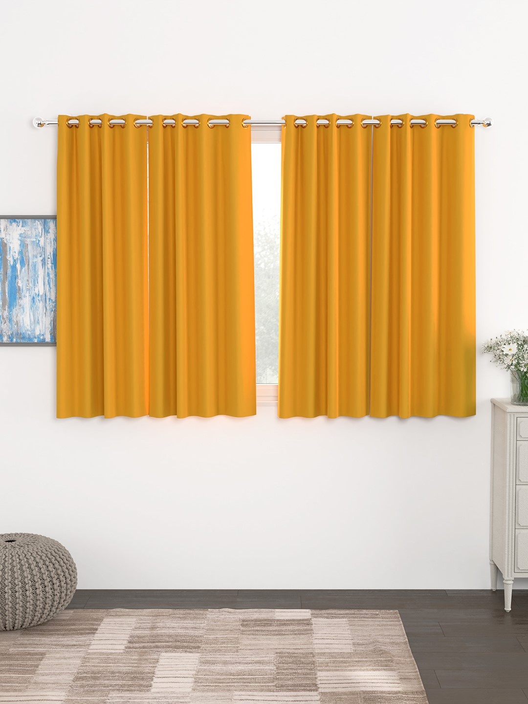 Story@Home Faux Silk Solid Solid 300GSM Mustard Room Darkening Blackout Window Curtain - Set Of 4
Story@Home Faux Silk Solid Solid 300GSM Mustard Room Darkening Blackout Window Curtain - Set Of 4