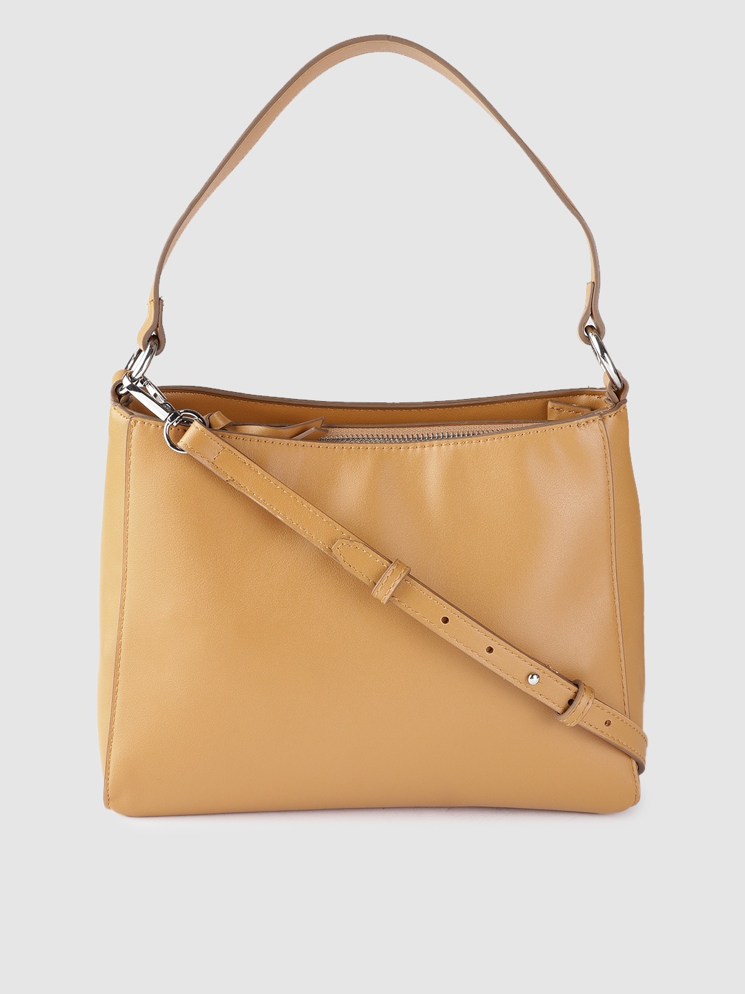 MANGO Women Tan Brown Solid Handheld Bag with Detachable Sling Strap