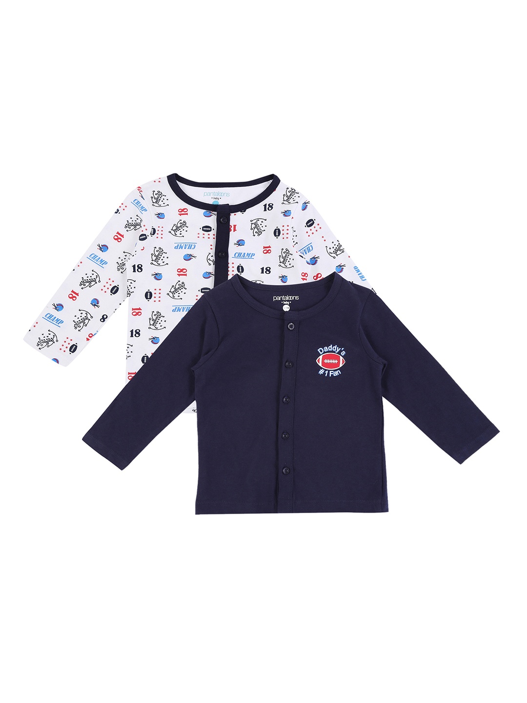 Pantaloons Baby Boys Pack of 2 Navy Blue White Printed Henley Neck Pure Cotton T-shirt
Pantaloons Baby Boys Pack of 2 Navy Blue White Printed Henley Neck Pure Cotton T-shirt