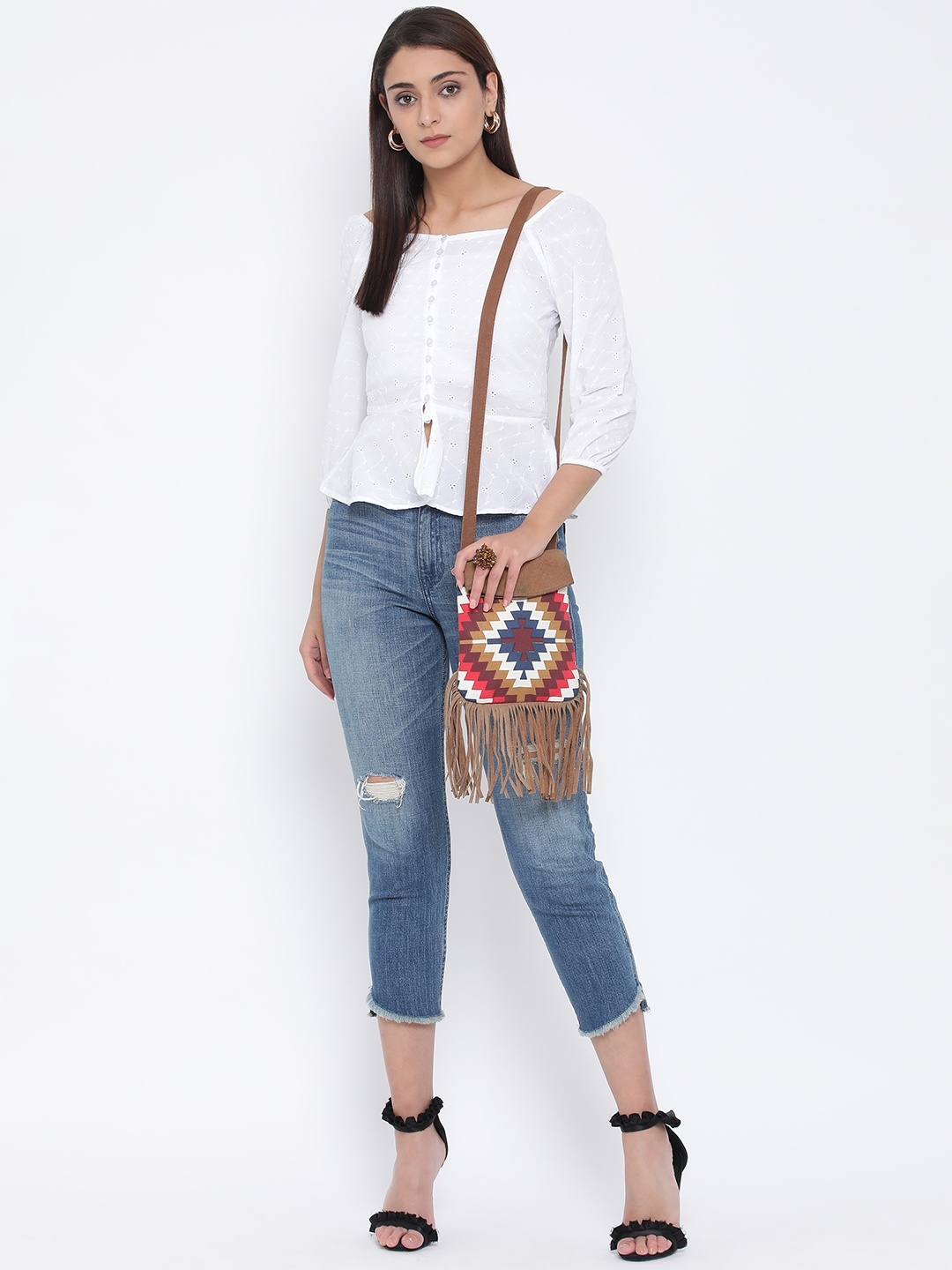 Oxolloxo Women White Self Design Peplum Top