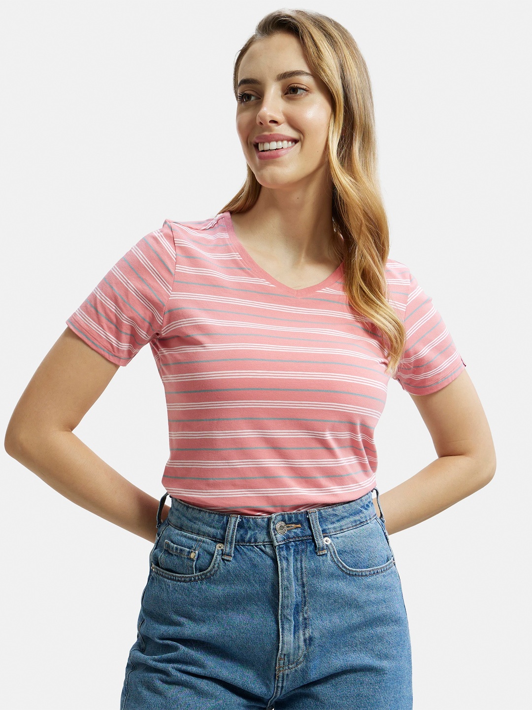 Jockey Super Combed Cotton Regular Fit Yarn Dyed Striped V Neck Half Sleeve T-shirt -AW22, Peach
Jockey Super Combed Cotton Regular Fit Yarn Dyed Striped V Neck Half Sleeve T-shirt -AW22, Peach