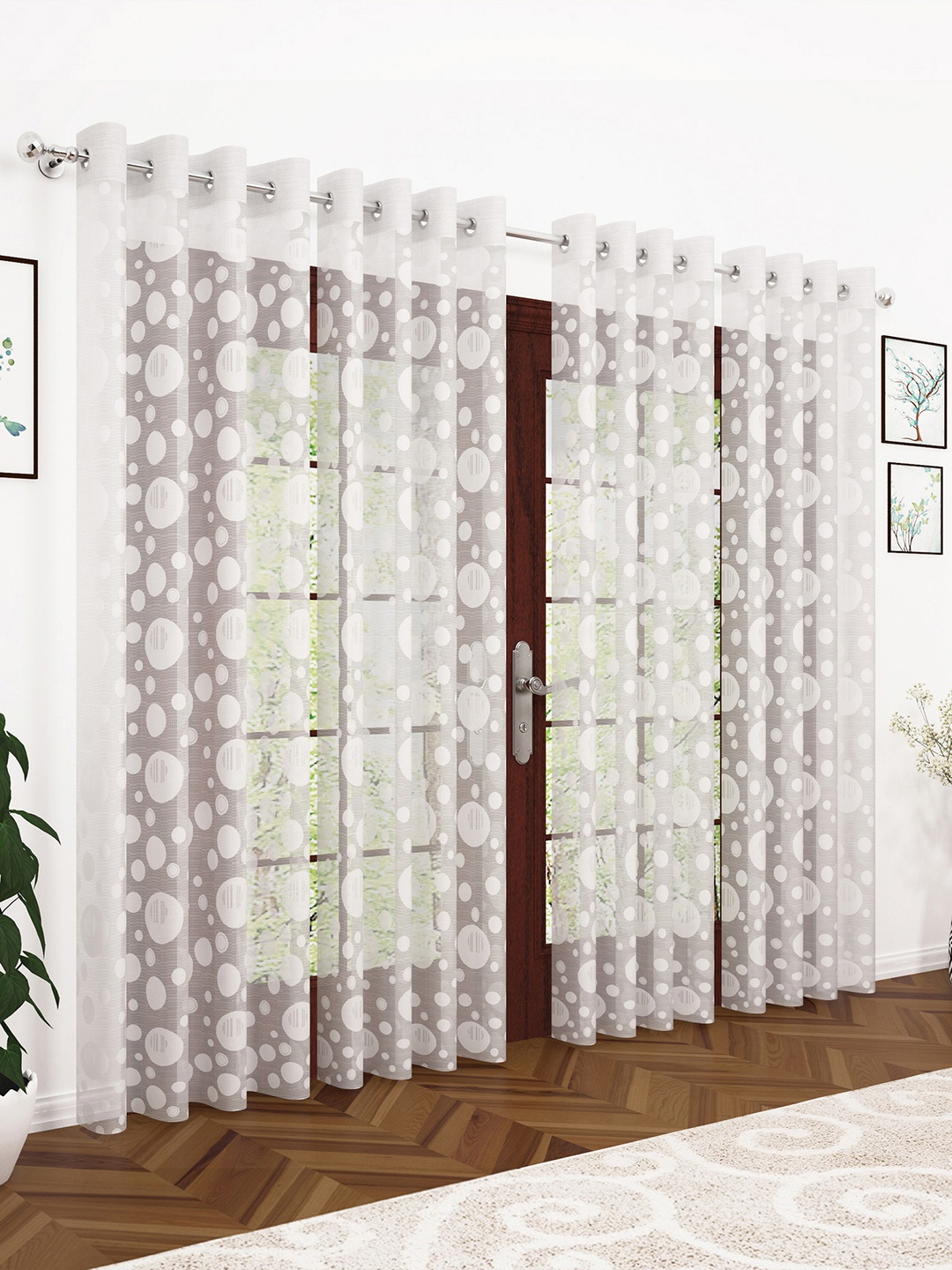 Story@home White Set of 4 200GSM Sheer Semi Long Door Curtains