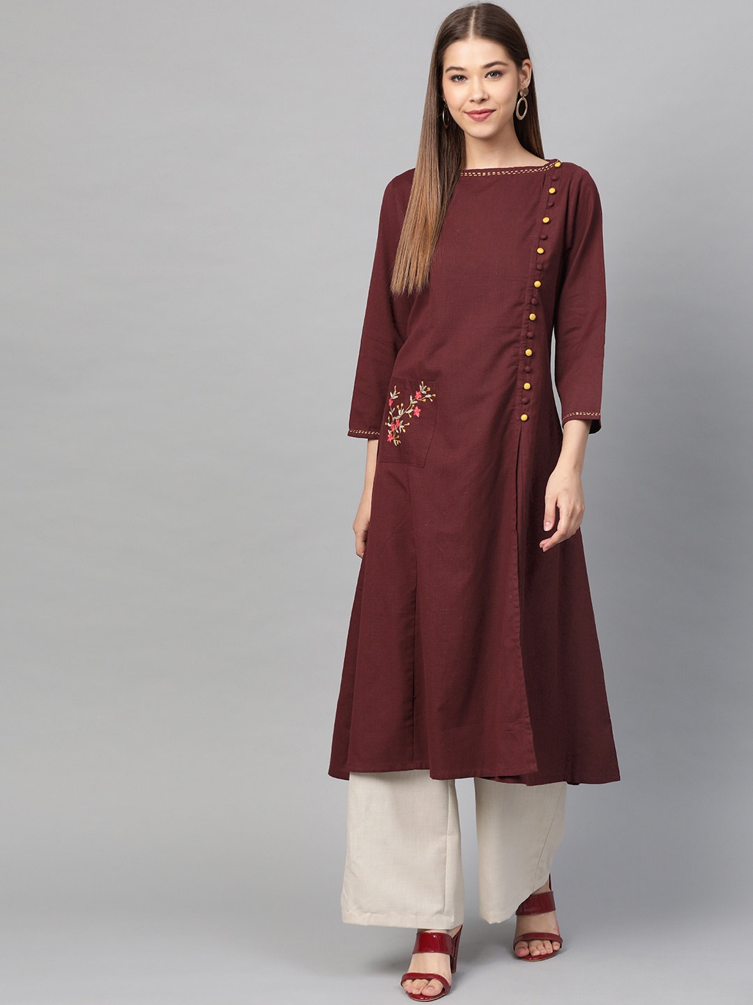 Laado - Pamper Yourself Women Burgundy Hand Embroidered Detail Panelled Sustainable A-Line Kurta
Laado - Pamper Yourself Women Burgundy Hand Embroidered Detail Panelled Sustainable A-Line Kurta