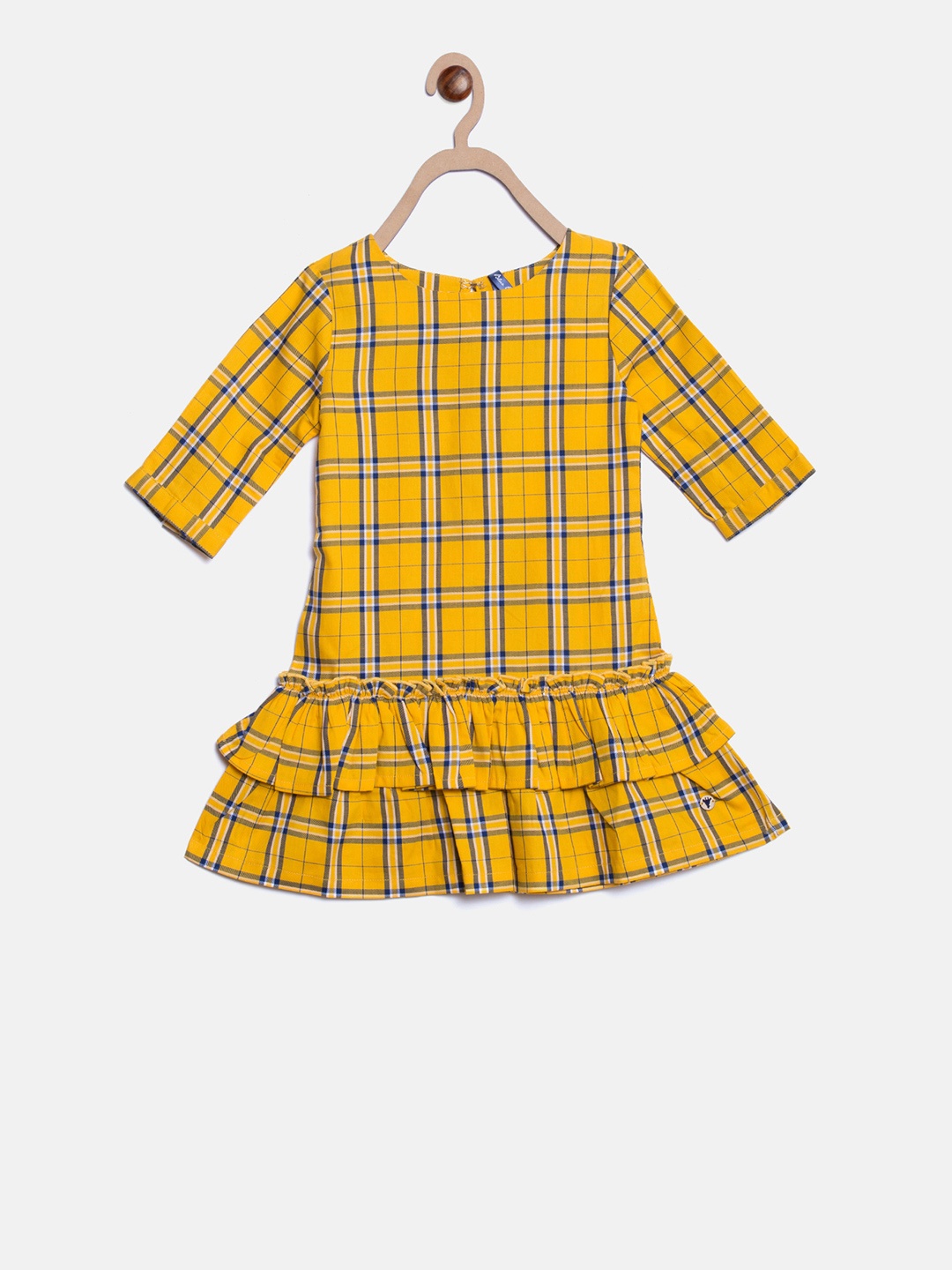 Blue Giraffe Girls Mustard Yellow & Navy Blue Checked Drop-Waist Dress with Ruffles Detail
Blue Giraffe Girls Mustard Yellow & Navy Blue Checked Drop-Waist Dress with Ruffles Detail
