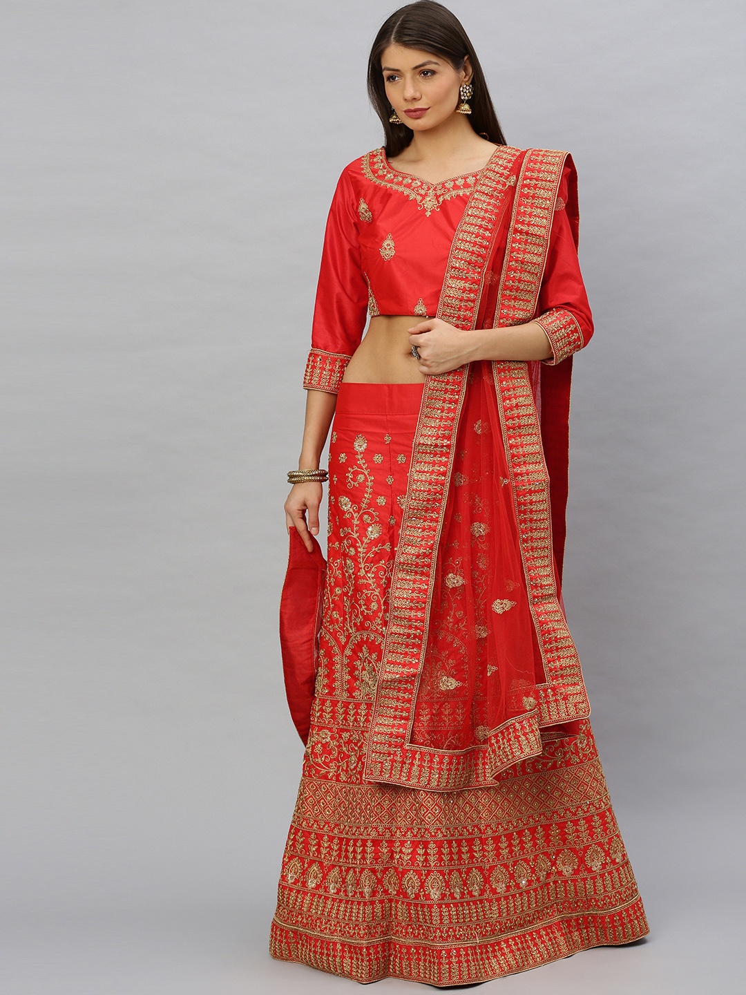 SHAVYA Red & Beige Embellished Ready to Wear Lehenga & Unstitched Blouse with Dupatta
SHAVYA Red & Beige Embellished Ready to Wear Lehenga & Unstitched Blouse with Dupatta