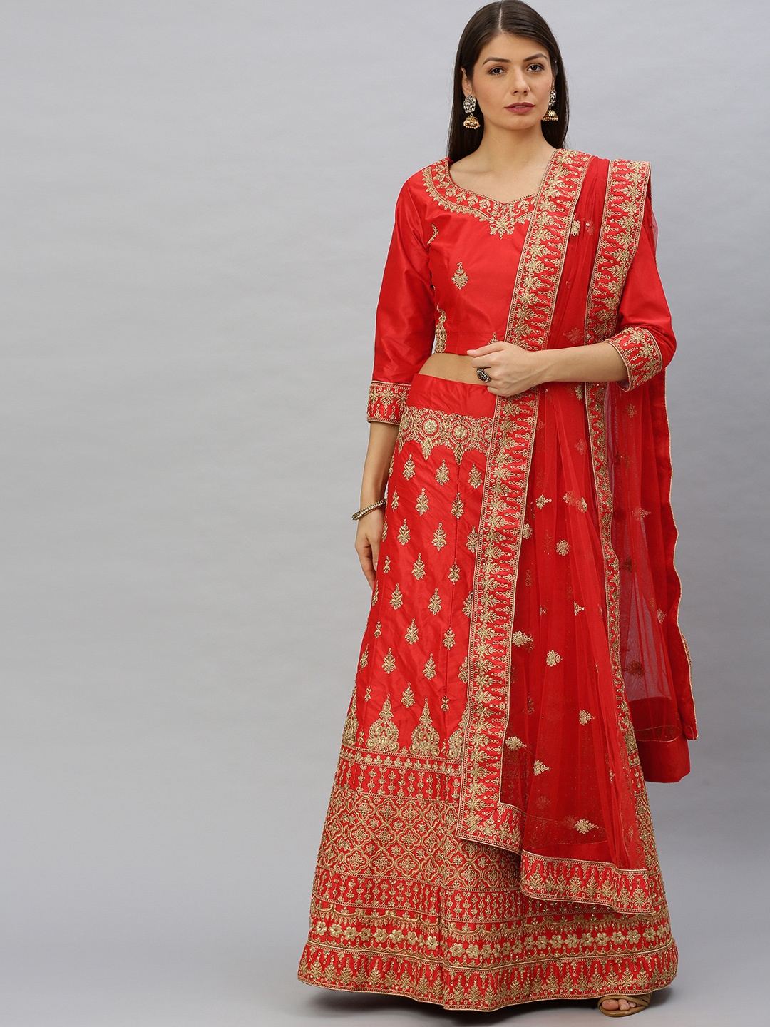 SHAVYA Red & Golden Embroidered Ready to Wear Lehenga & Unstitched Blouse with Dupatta
SHAVYA Red & Golden Embroidered Ready to Wear Lehenga & Unstitched Blouse with Dupatta