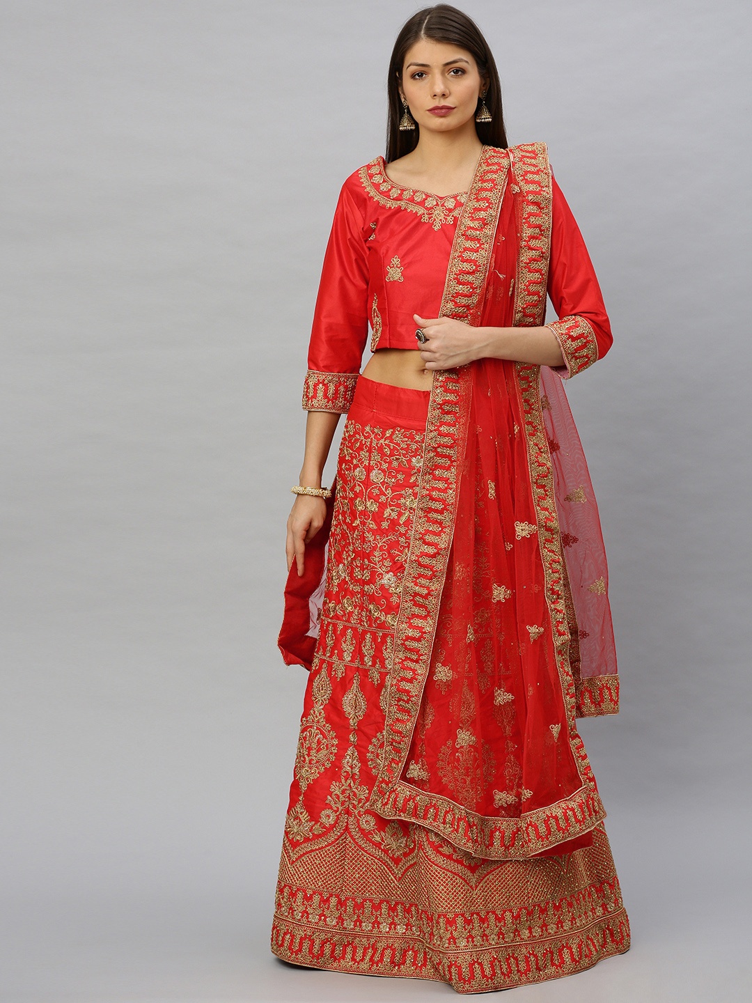 SHAVYA Red & Golden Embroidered Ready to Wear Lehenga & Unstitched Blouse with Dupatta
SHAVYA Red & Golden Embroidered Ready to Wear Lehenga & Unstitched Blouse with Dupatta