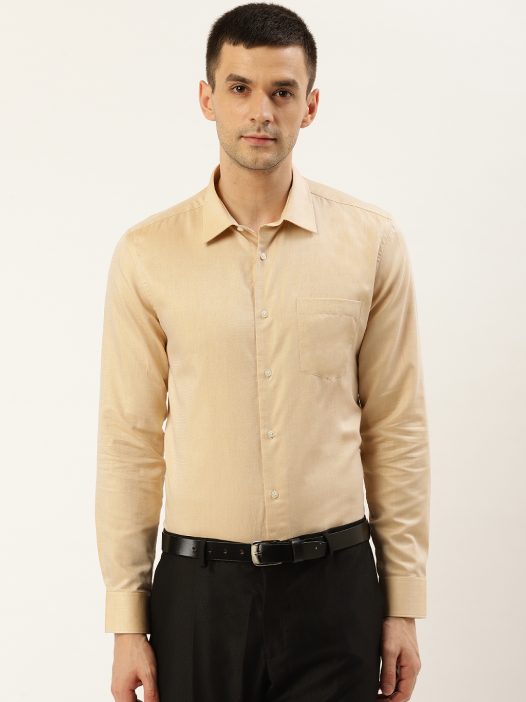 Blackberrys Men Beige Slim Fit Solid Formal Shirt