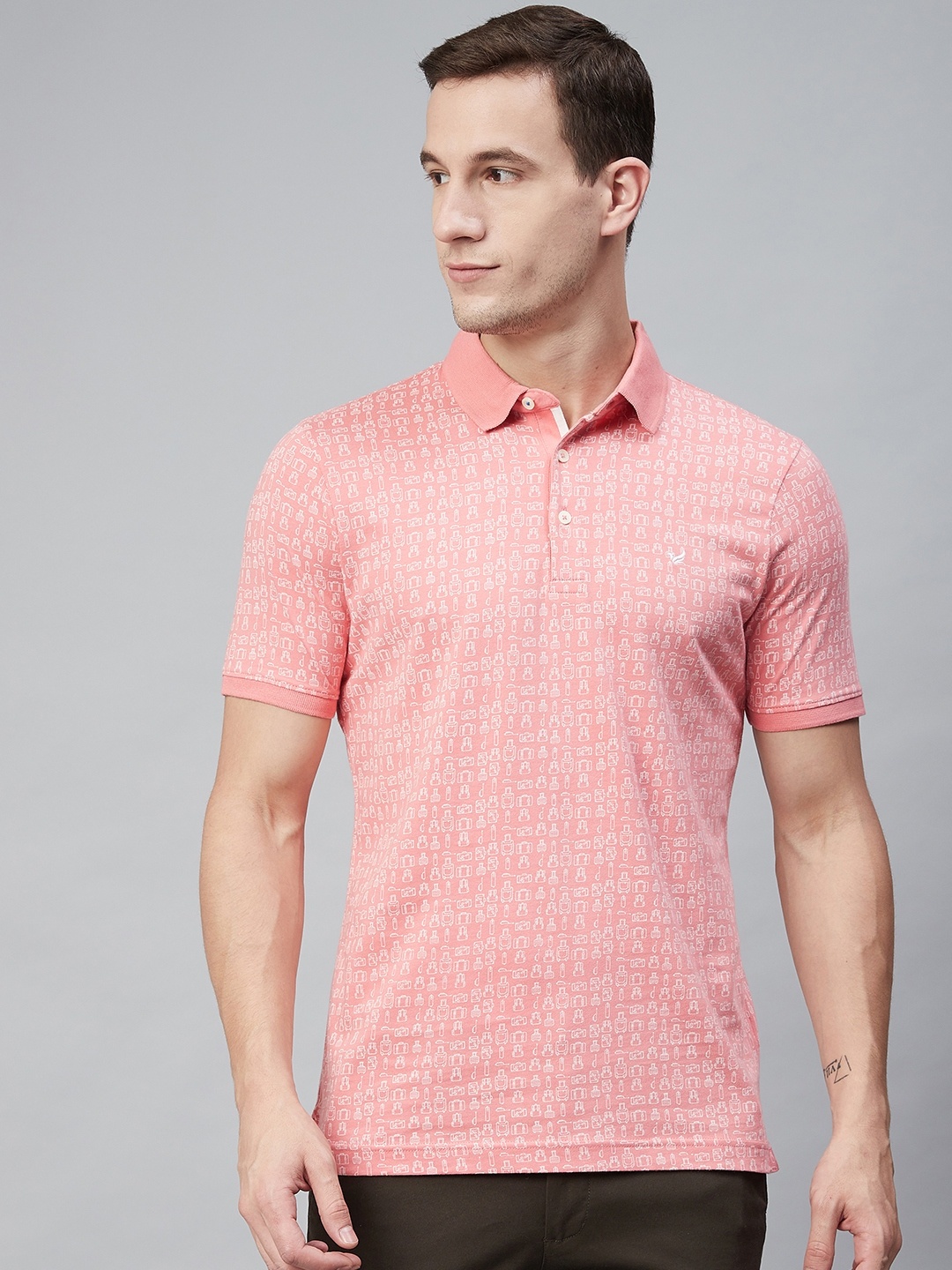 Blackberrys Men Peach-Coloured White Conversational Printed Polo Collar Pure Cotton T-shirt
Blackberrys Men Peach-Coloured White Conversational Printed Polo Collar Pure Cotton T-shirt