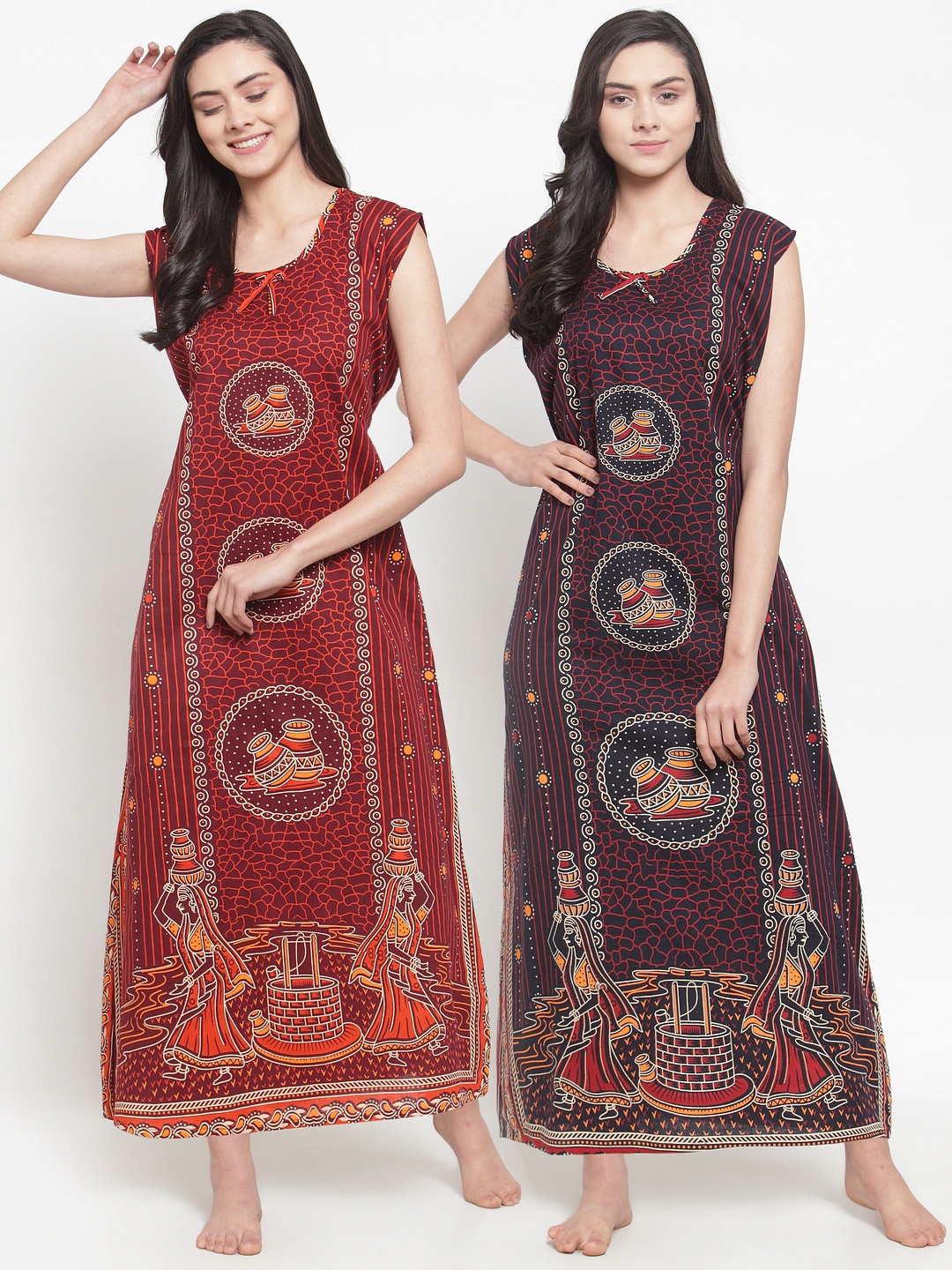 Secret Wish Women Pack of 2 Printed Nightdress, Red
