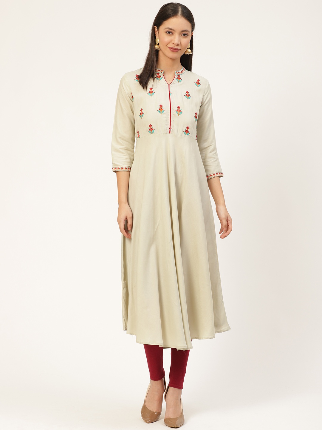 RANGMAYEE Women Grey Embroidered Yoke Design Anarkali Kurta