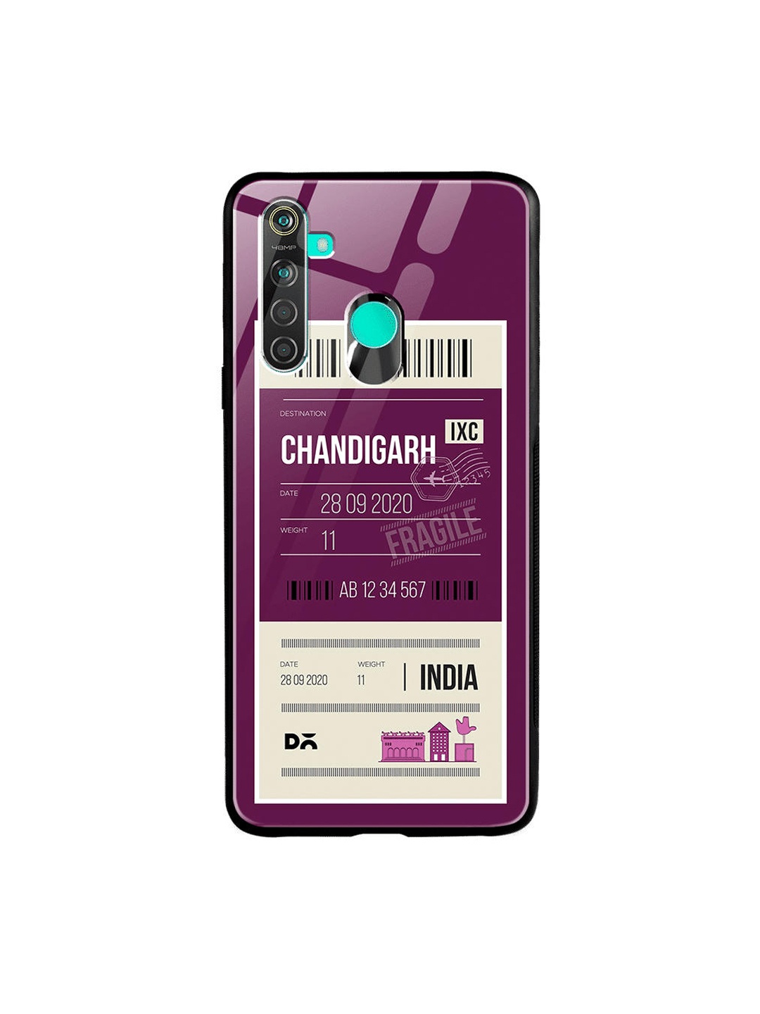 DailyObjects Burgandy & Off-White Printed Oppo Realme 5 Pro Glass Mobile Cover, Burgundy