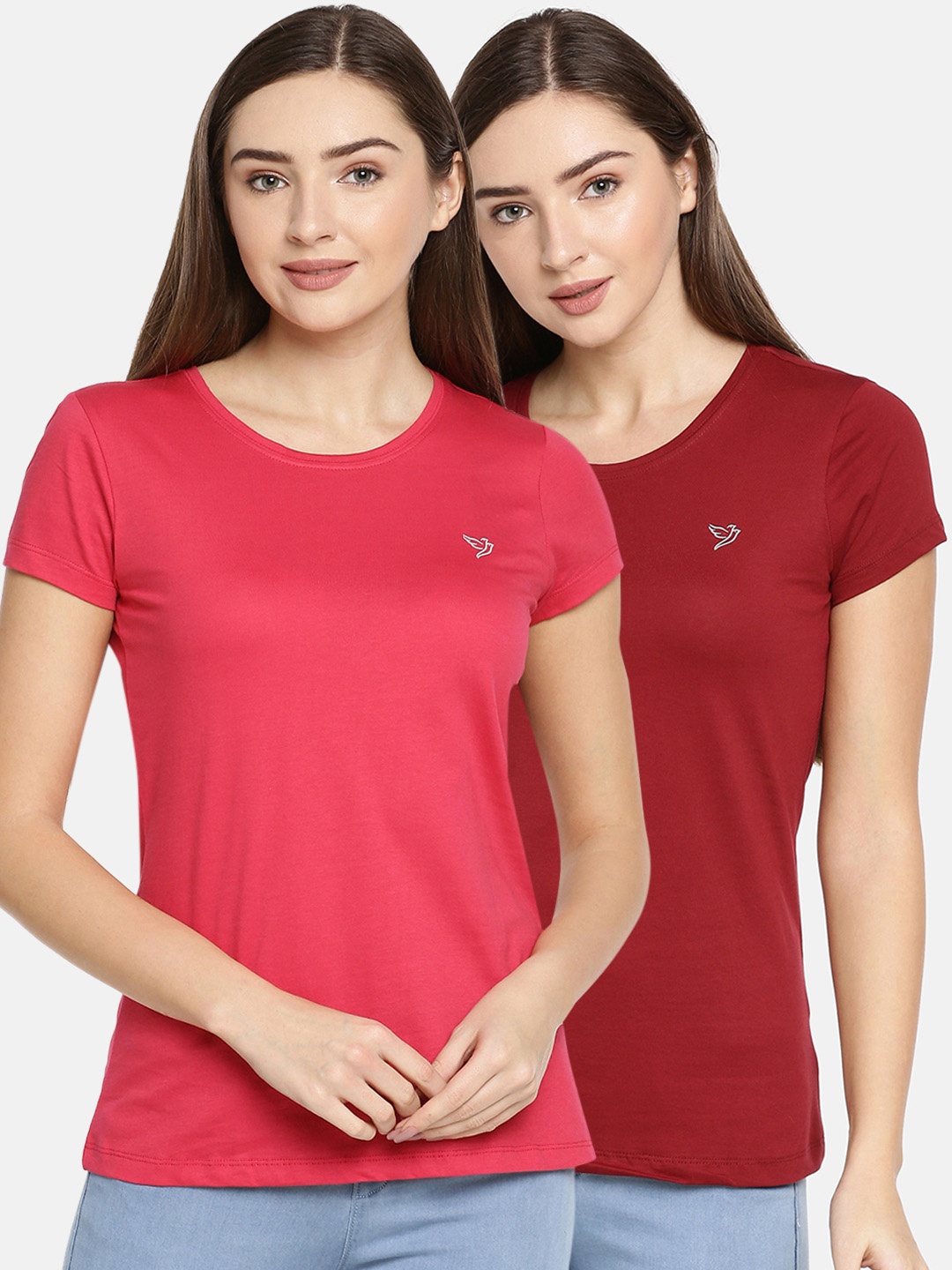 TWIN BIRDS Women Pack Of 2 Coral Pink Maroon Solid Round Neck Pure Cotton T-shirt
TWIN BIRDS Women Pack Of 2 Coral Pink Maroon Solid Round Neck Pure Cotton T-shirt