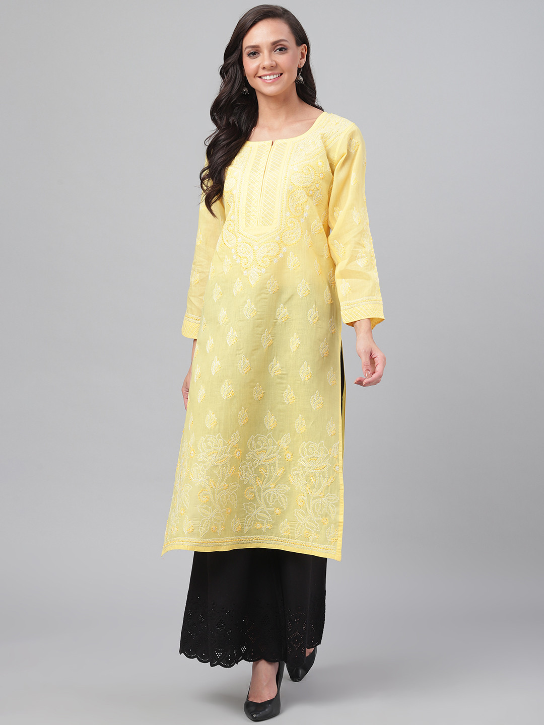ADA Women Yellow & White Chikankari Hand-Embroidered Straight Sustainable Handloom Kurta
ADA Women Yellow & White Chikankari Hand-Embroidered Straight Sustainable Handloom Kurta