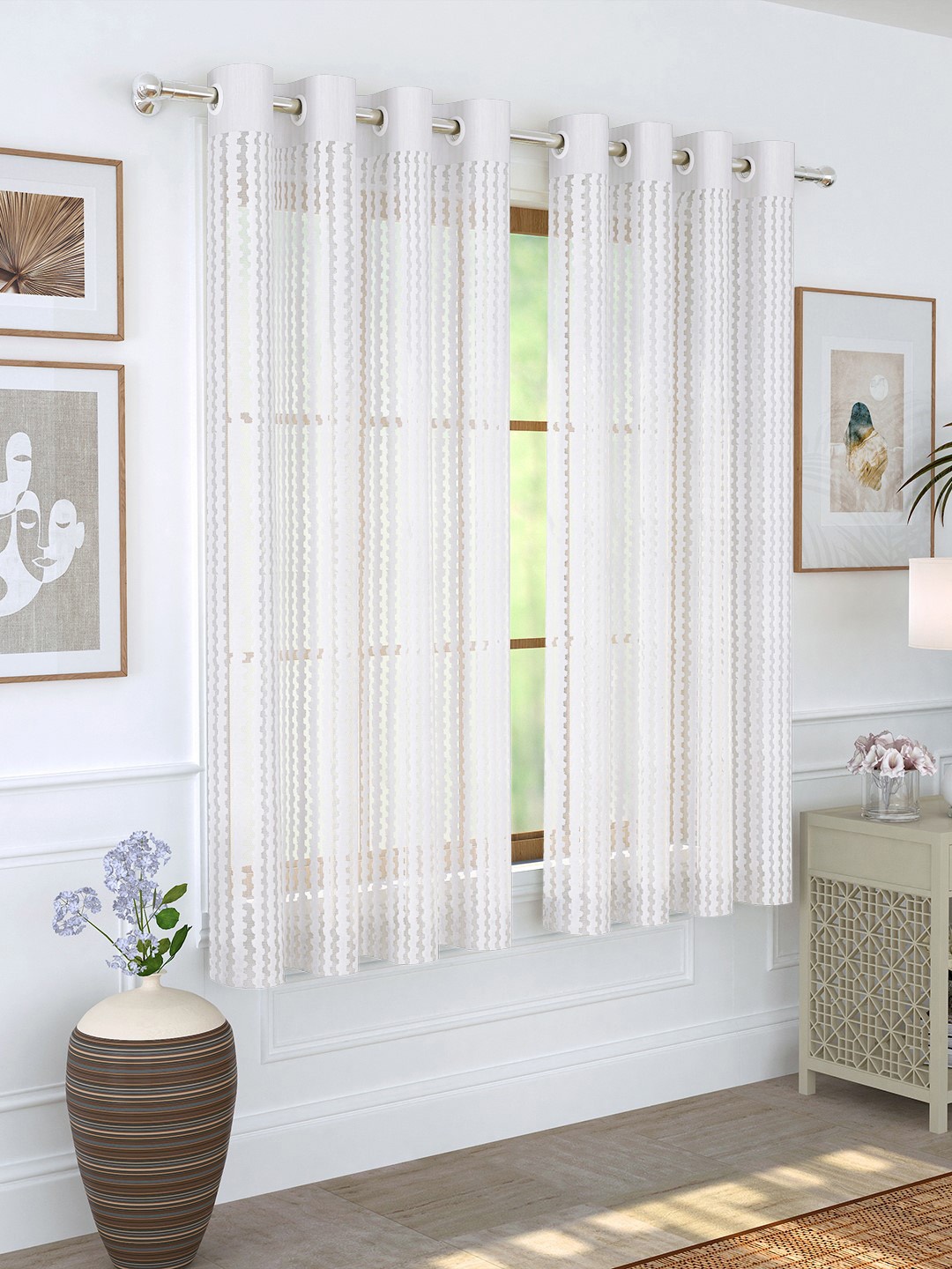 Story@home White Set of 2 200GSM Sheer Window Curtains