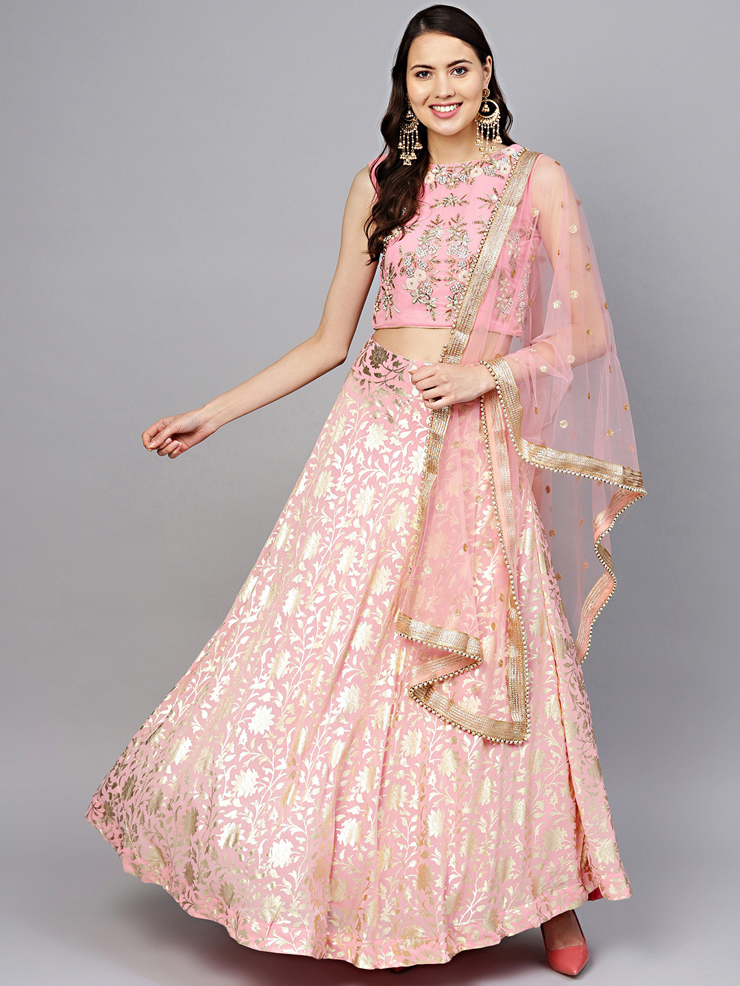 Chhabra 555 Pink & Gold-Toned Embellished Made to Measure Lehenga & Blouse with Dupatta 
Chhabra 555 Pink & Gold-Toned Embellished Made to Measure Lehenga & Blouse with Dupatta