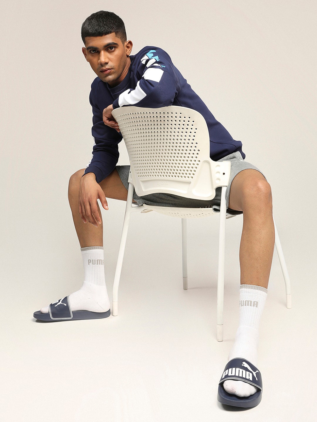 Puma Men Navy Leadcat Printed Flip-Flops, Navy blue