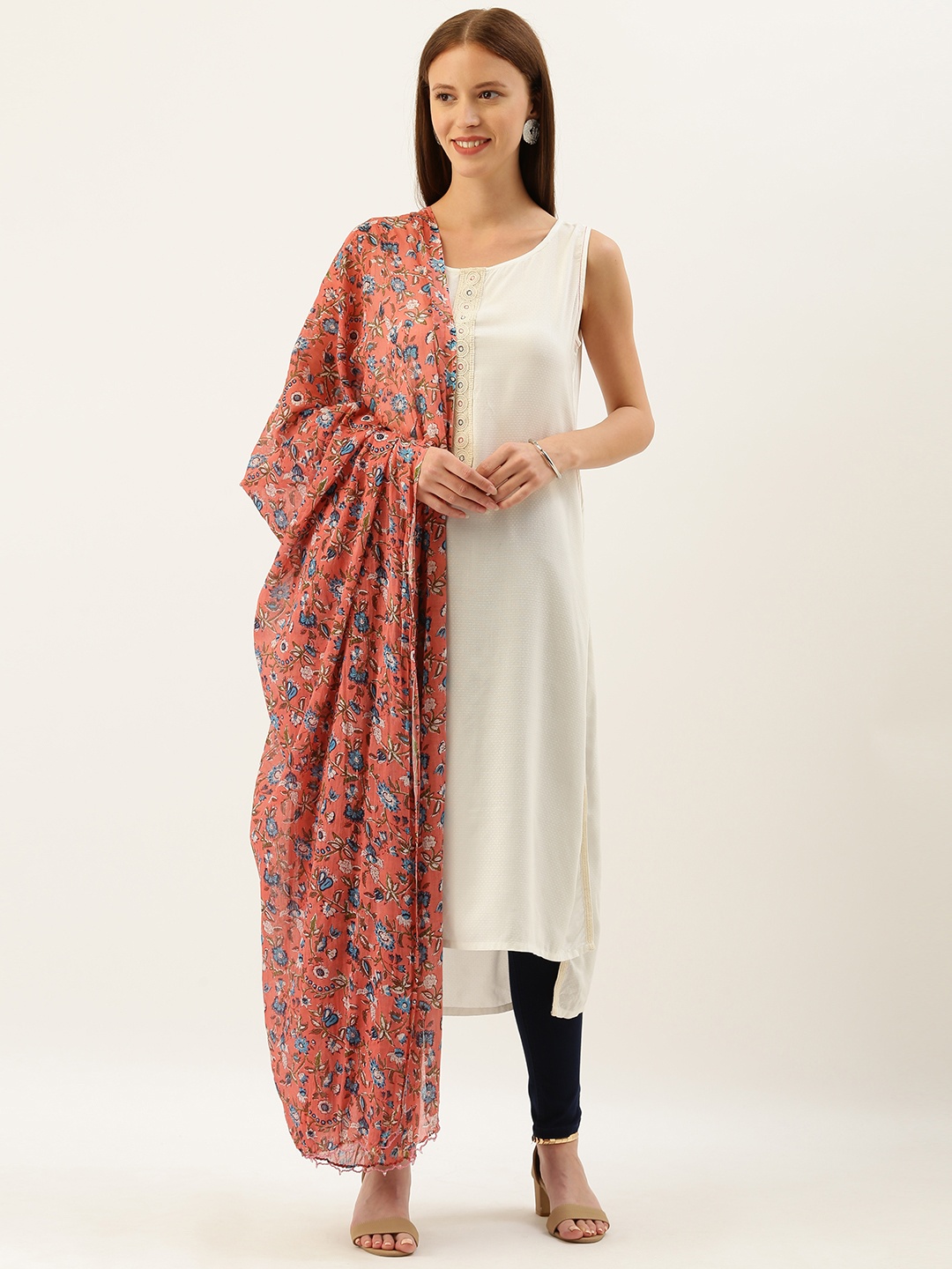 Shaily Pink & Blue Printed Dupatta