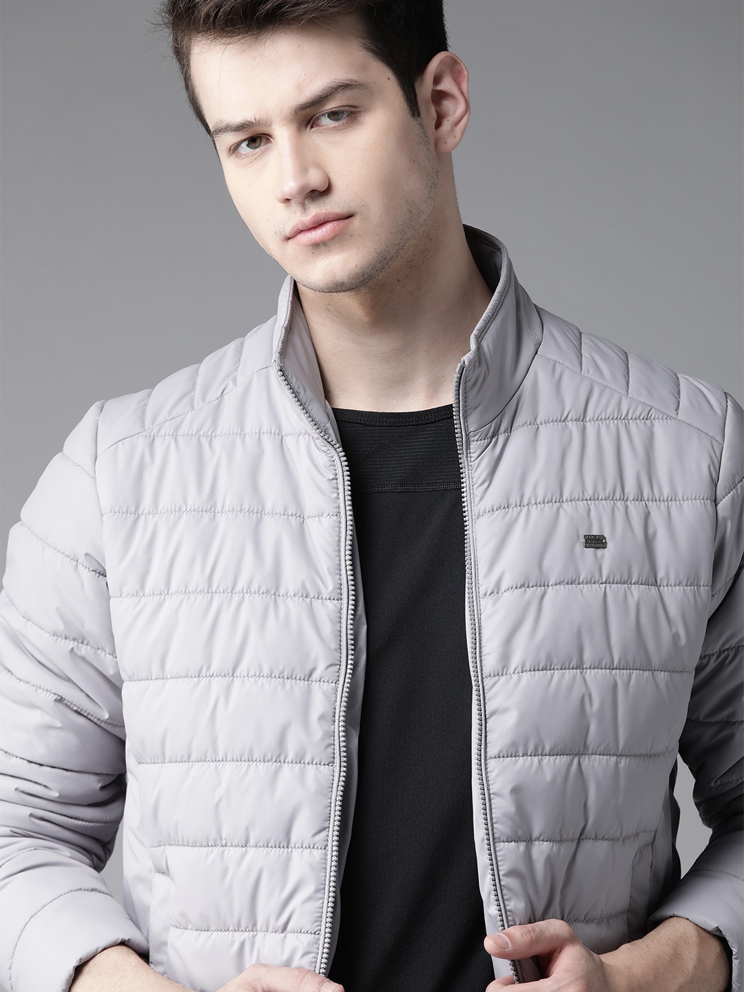 Roadster Men Grey Solid Padded Jacket