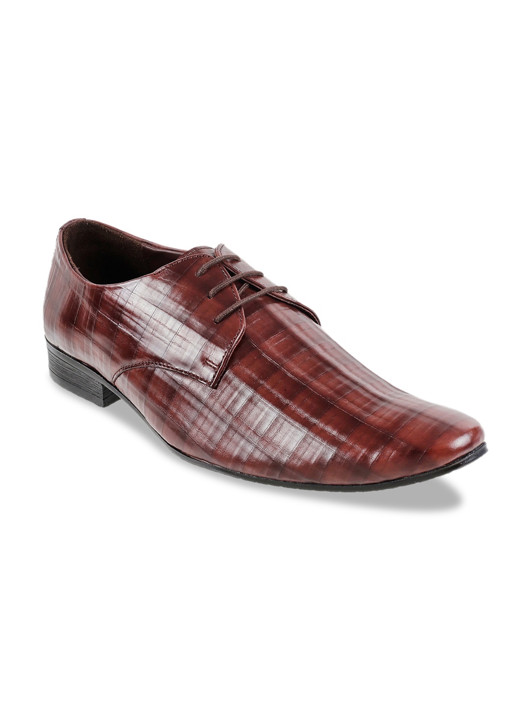 Metro Men Brown Textured Leather Formal Derbys