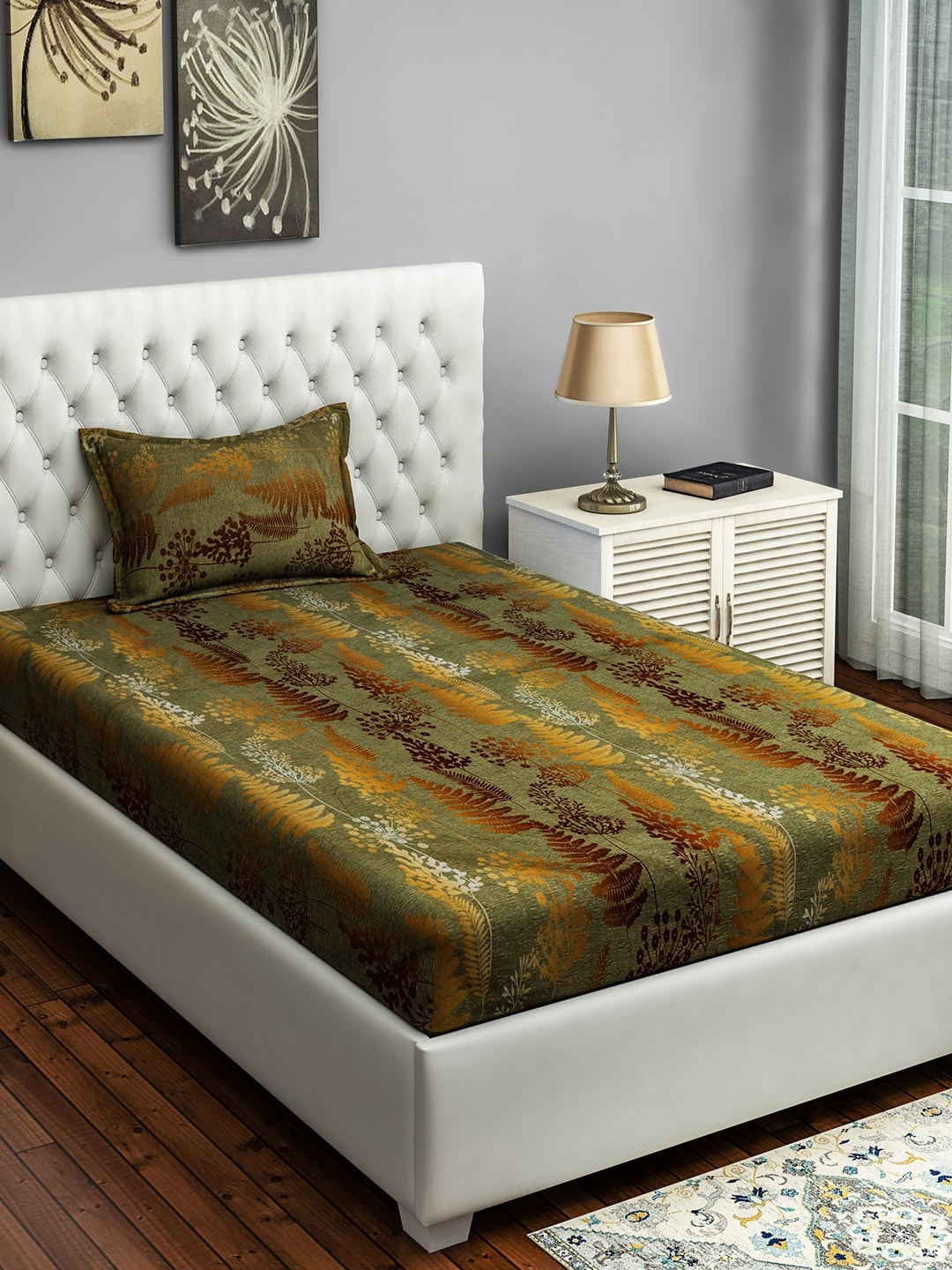 SWAYAM Olive Green & Gold-Toned Floral 250 TC Cotton 1 Single Bedsheet with 1 Pillow Covers
SWAYAM Olive Green & Gold-Toned Floral 250 TC Cotton 1 Single Bedsheet with 1 Pillow Covers