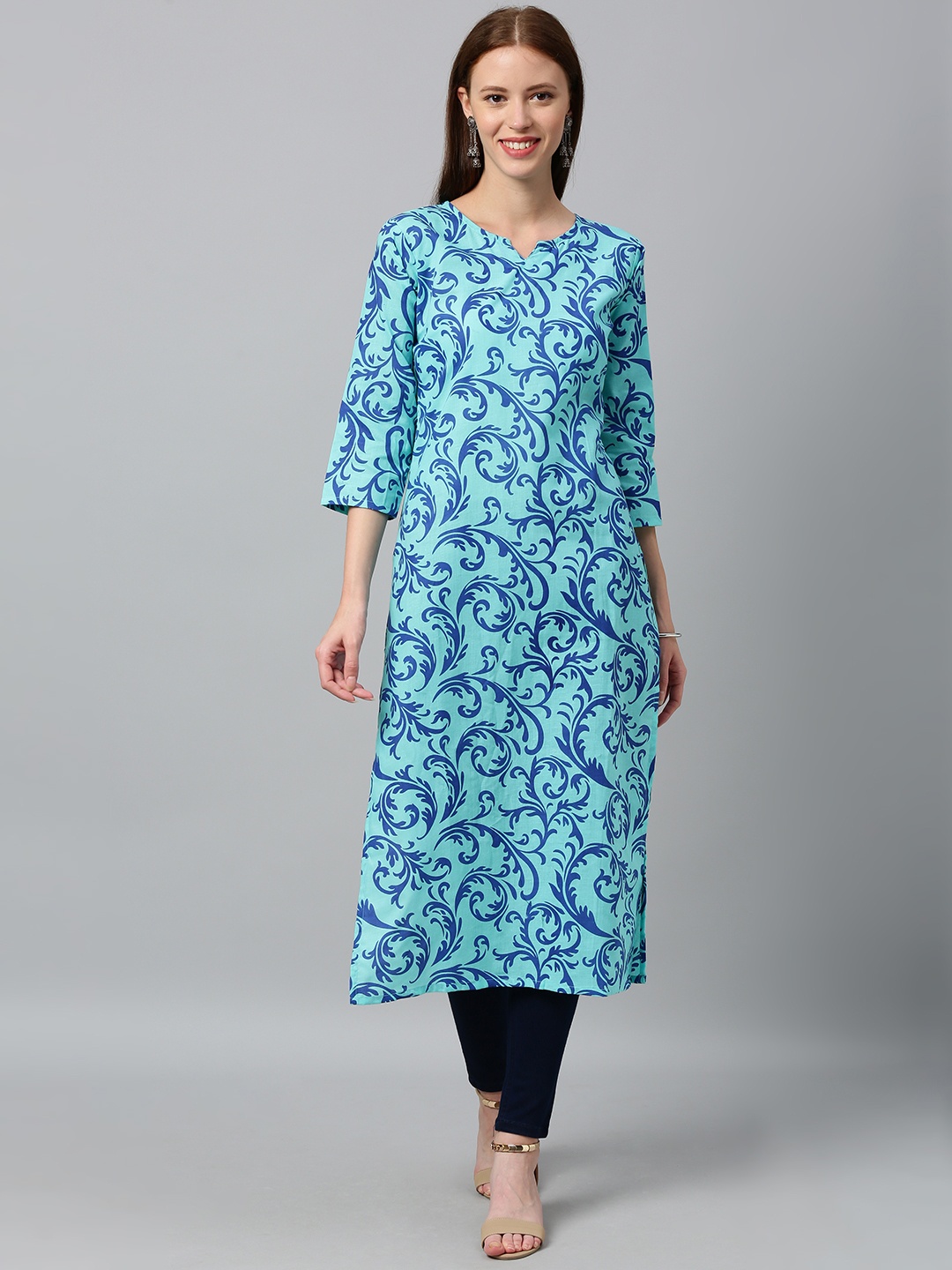 GoSriKi Women Blue Printed Straight Kurta