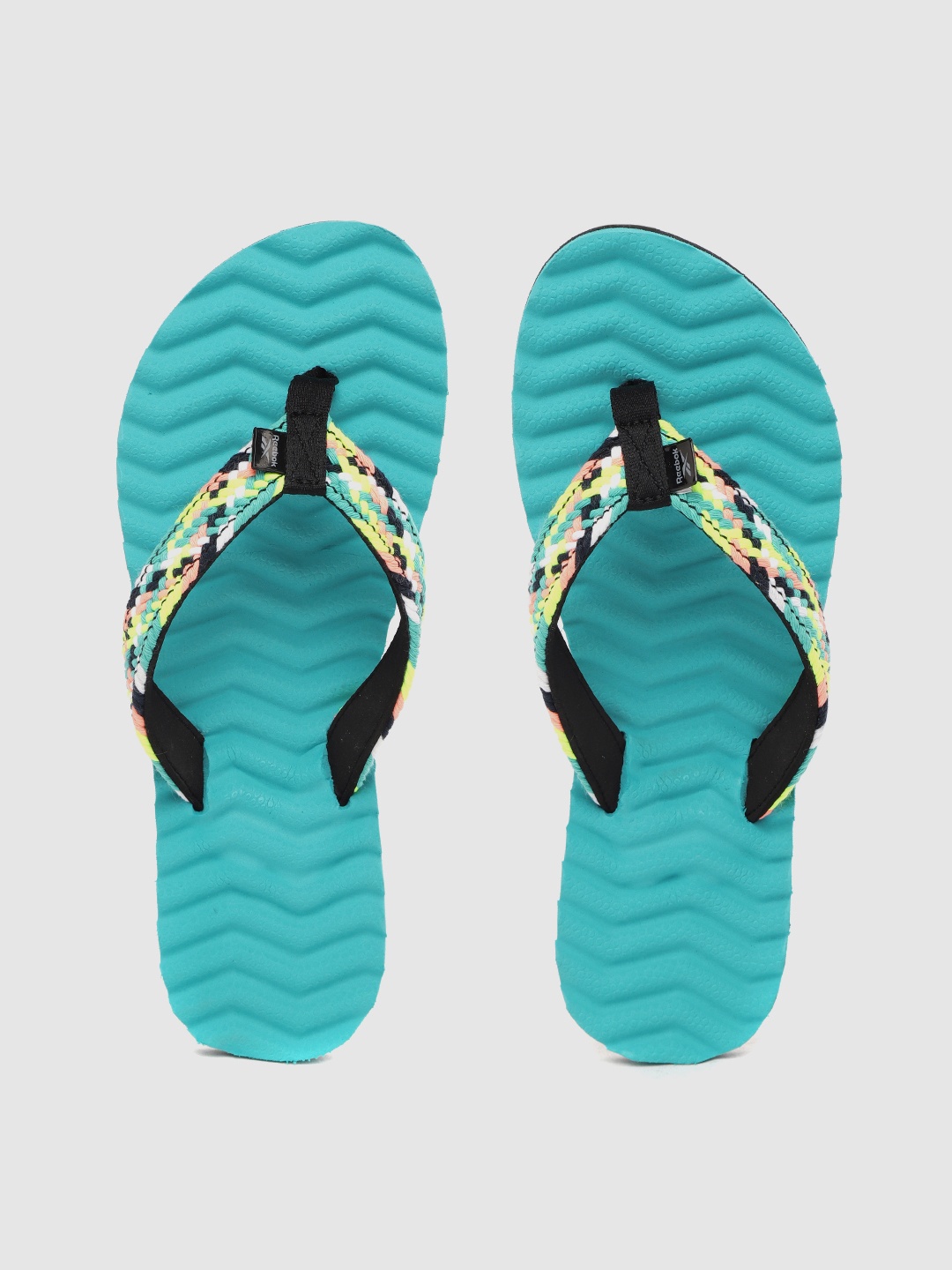 Reebok Women Sea Green & White Woven Design Thong Flip-Flops