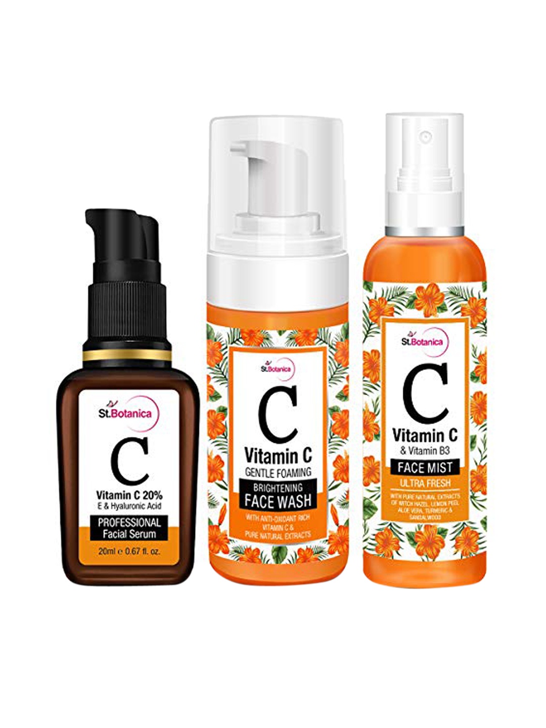 StBotanica Set of 3 Vitamin C Facial Series Facial Serum + Face Mist + Face Wash 260 ml, Orange
StBotanica Set of 3 Vitamin C Facial Series Facial Serum + Face Mist + Face Wash 260 ml, Orange