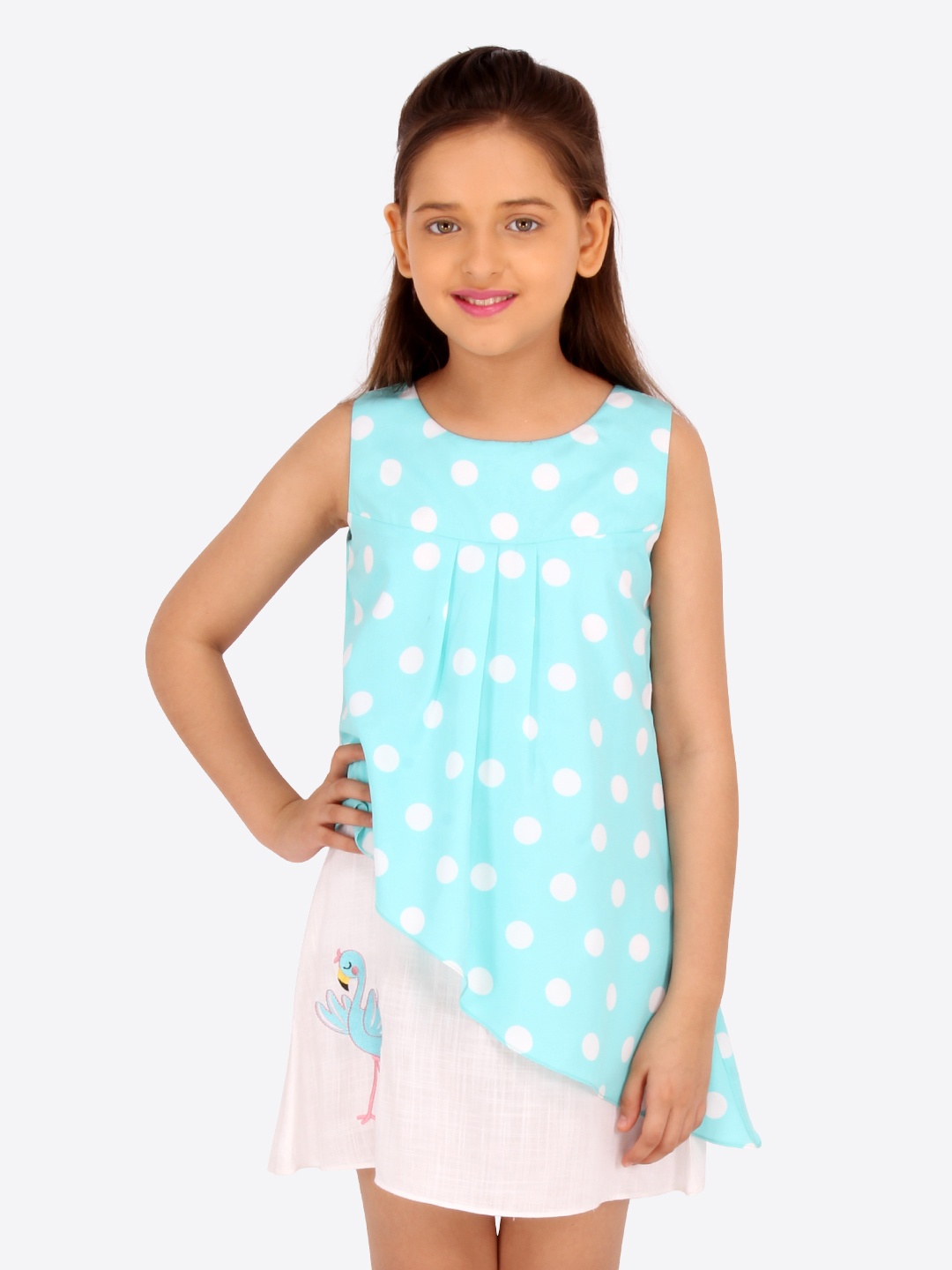 CUTECUMBER Girls Turquoise Blue & White Embroidered A-Line Dress