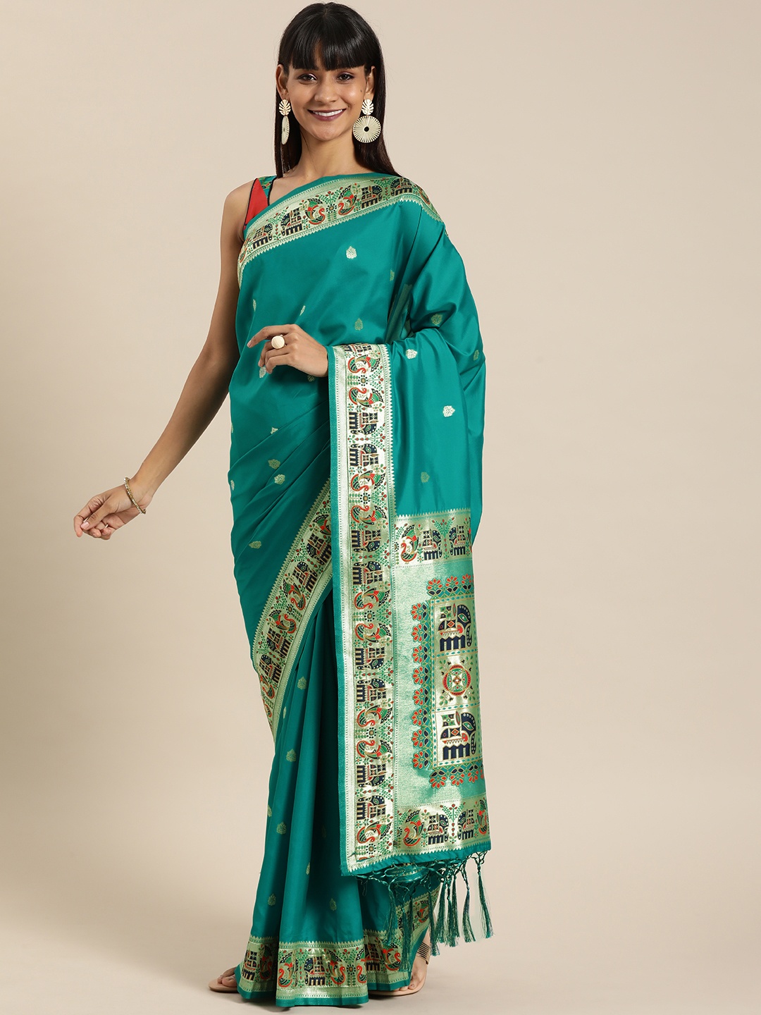 flaher Turquoise Green & Gold-Toned Brocade Woven Design Banarasi Saree, Turquoise blue
flaher Turquoise Green & Gold-Toned Brocade Woven Design Banarasi Saree, Turquoise blue