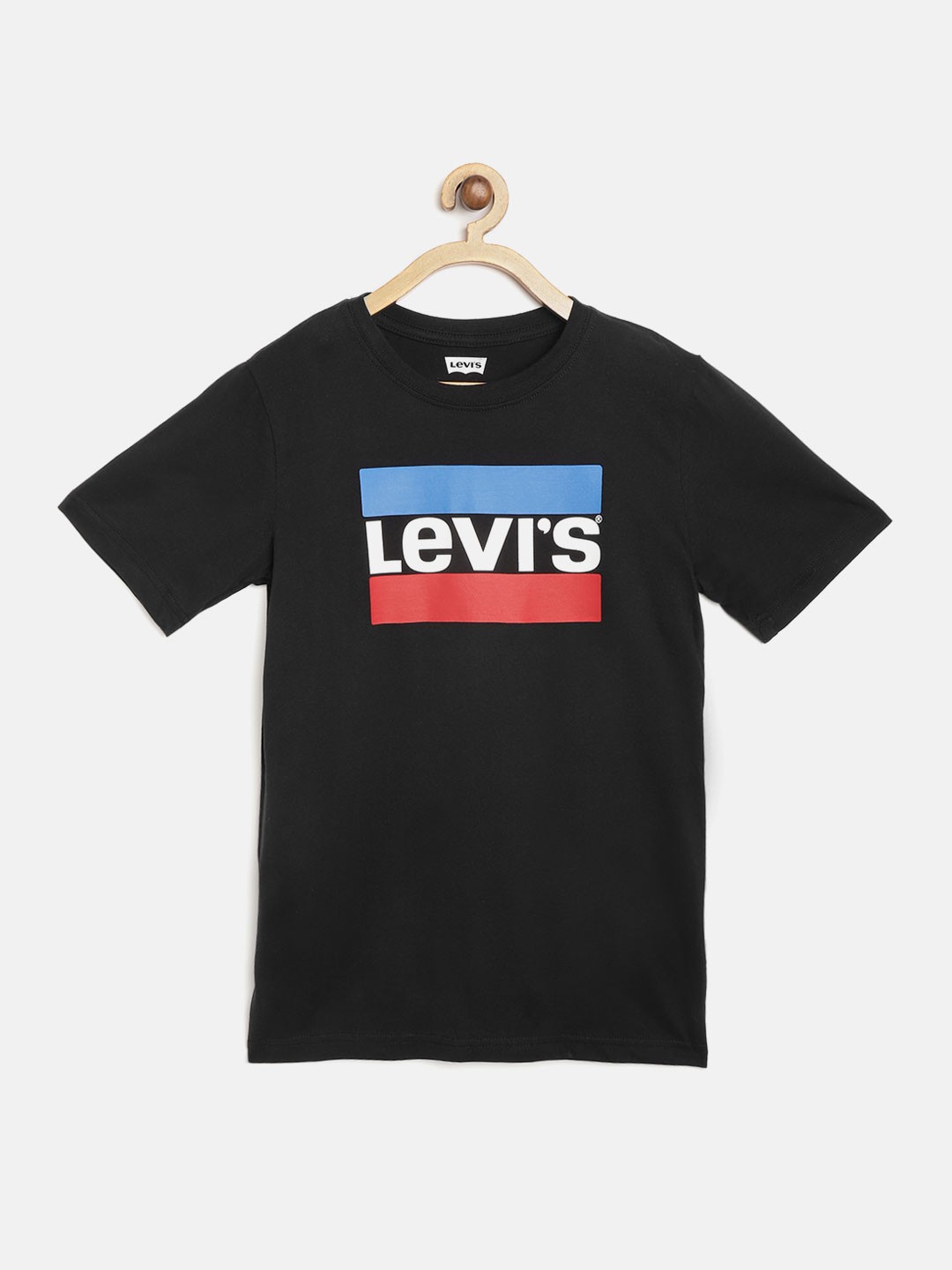Levis Boys Black White Brand Logo Print Round Neck Pure Cotton T-shirt