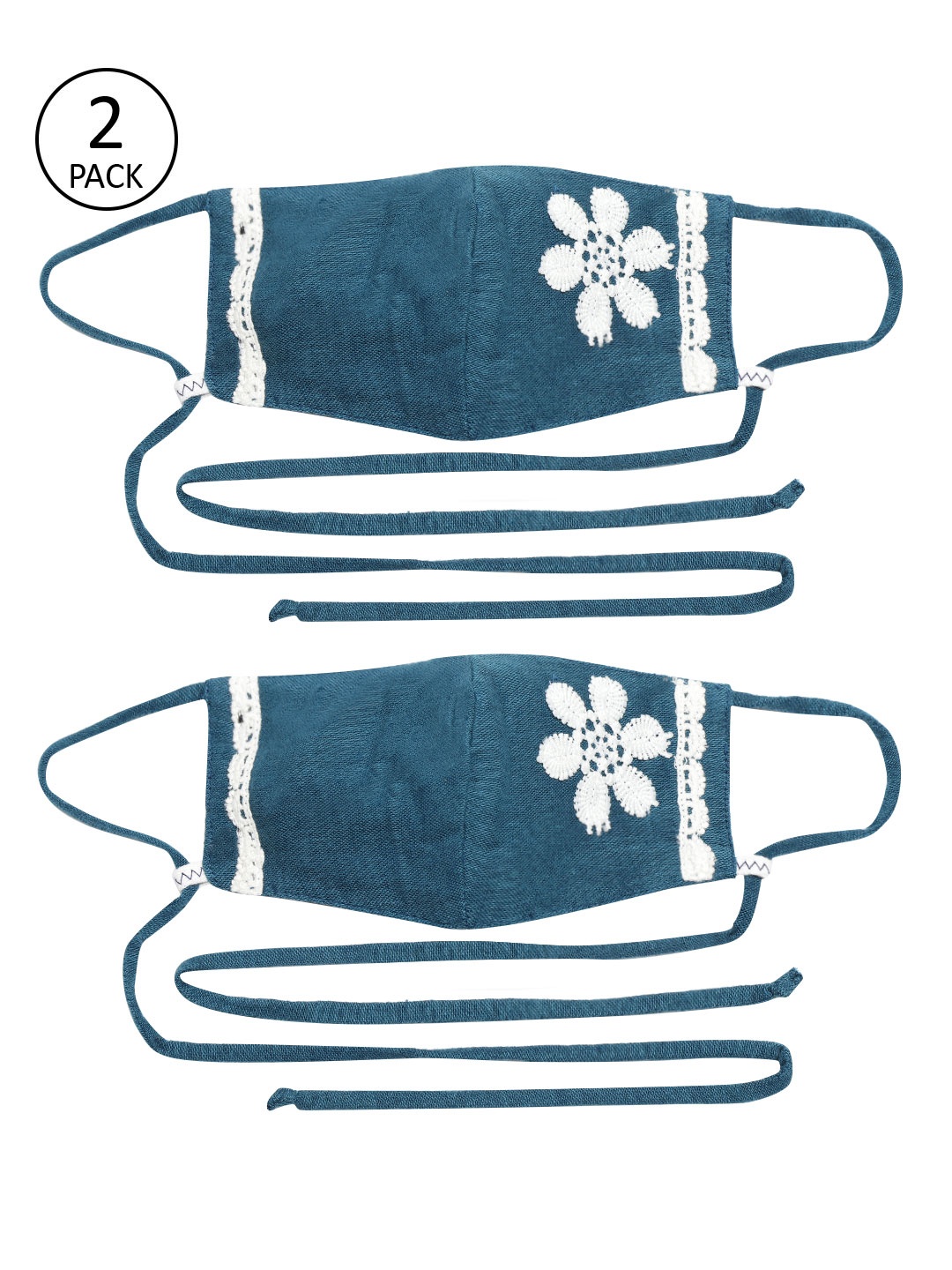 QUIERO Women Teal Blue & White Pack of 2 Lace Work 2-Ply Reusable Outdoor Cloth Masks
QUIERO Women Teal Blue & White Pack of 2 Lace Work 2-Ply Reusable Outdoor Cloth Masks