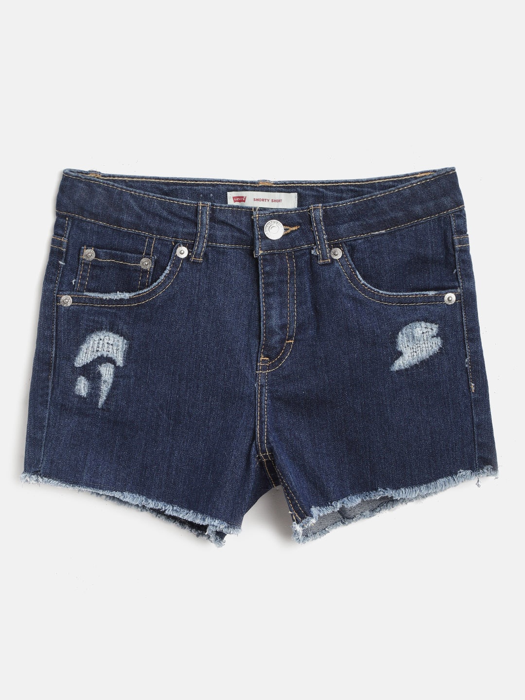 Levis Girls Navy Blue Distressed Slim Fit Denim Shorts